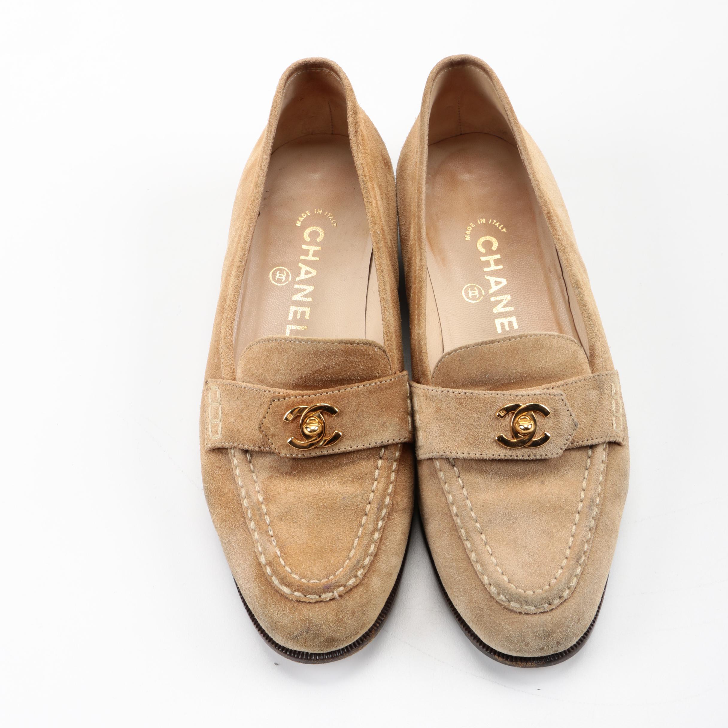 Chanel Tan Suede Loafers