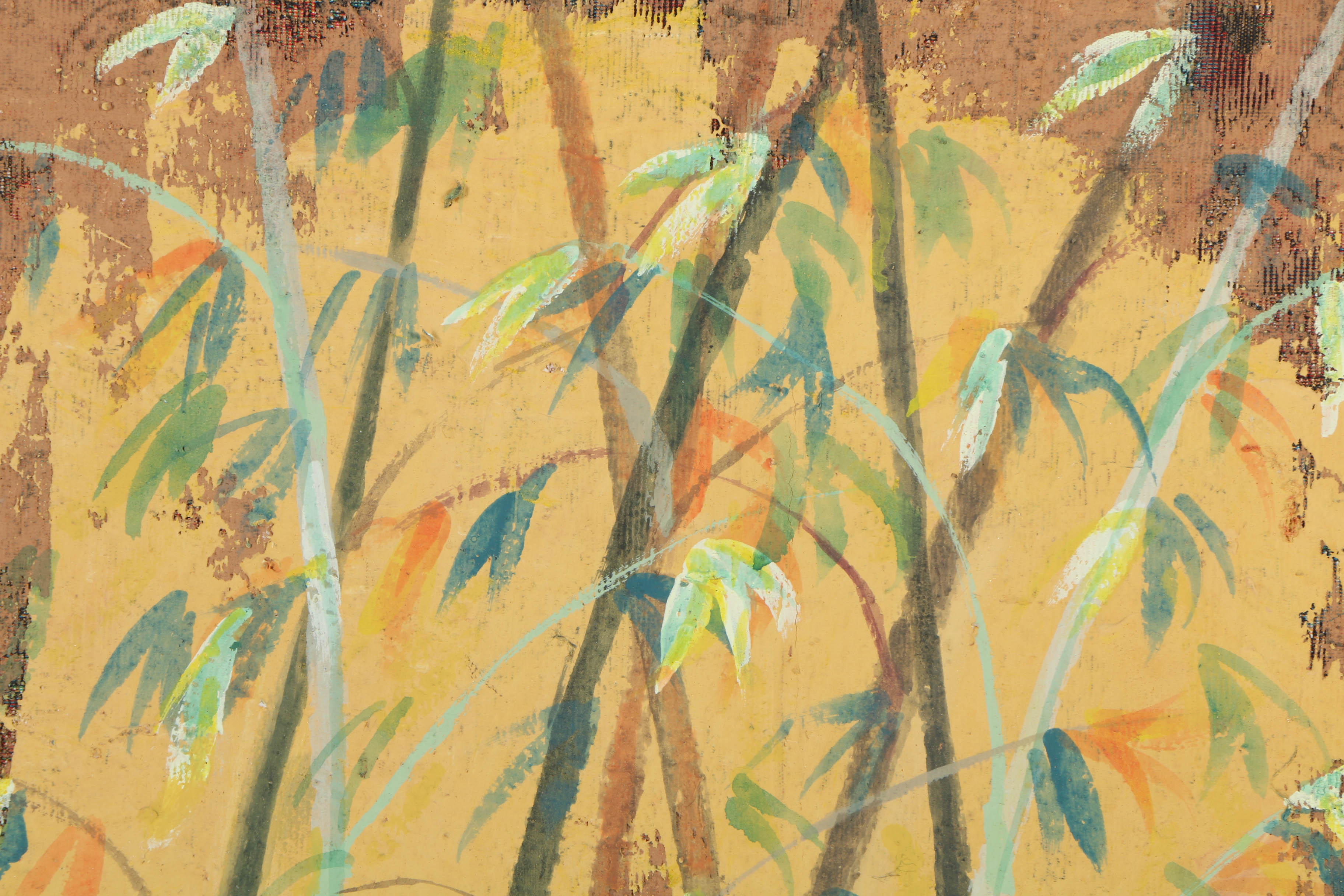 Jacques Lemy Mixed Media Painting on Board of Bamboo