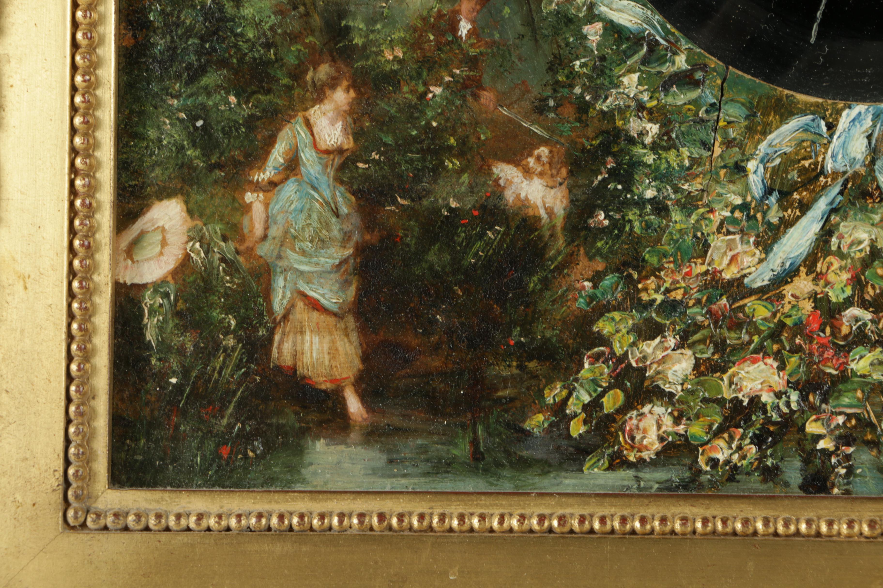 Oil Painting of Flowers and Couples With Wall Mirror