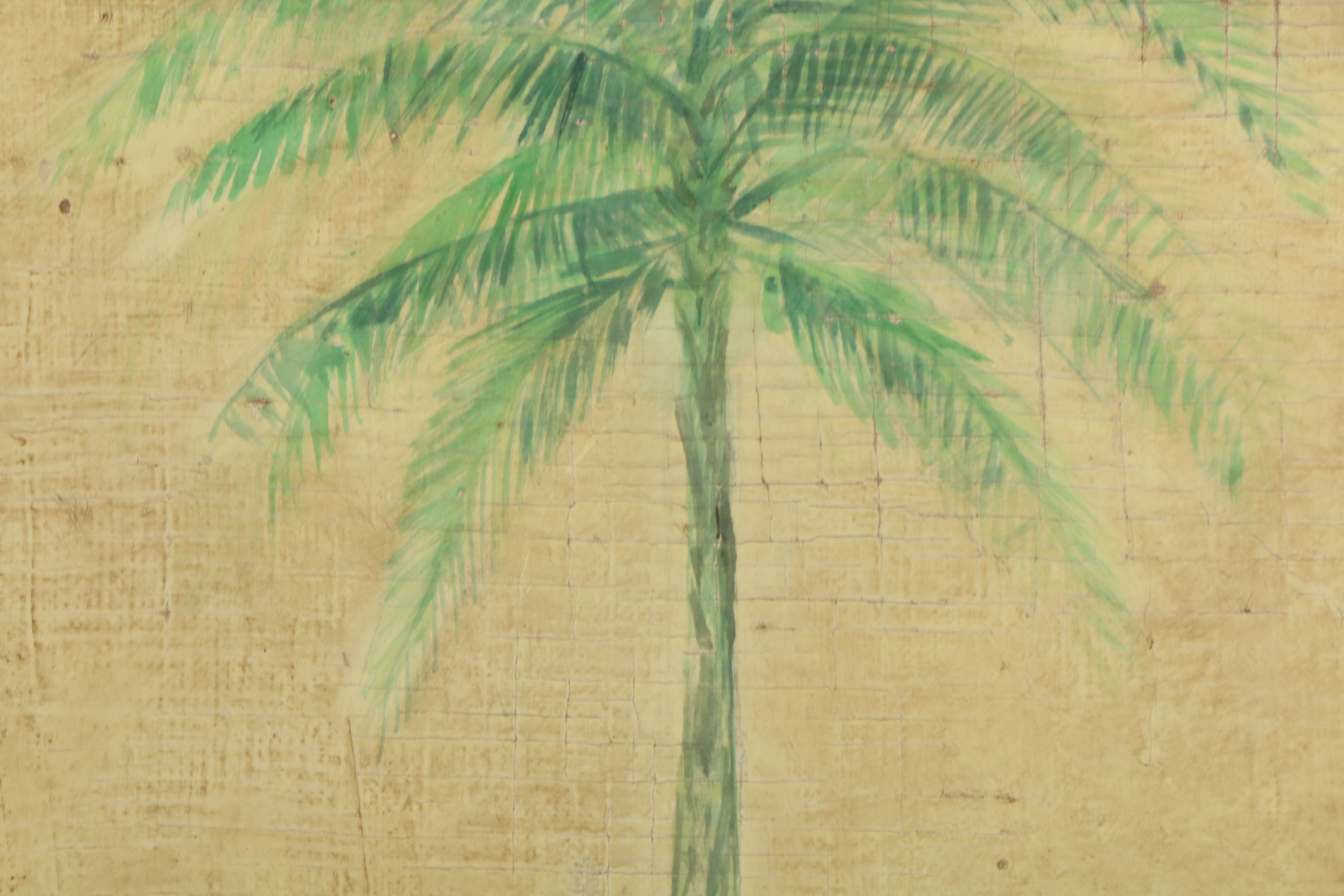 Jacques Lamy Fresco Painting on Burlap of a Palm Tree