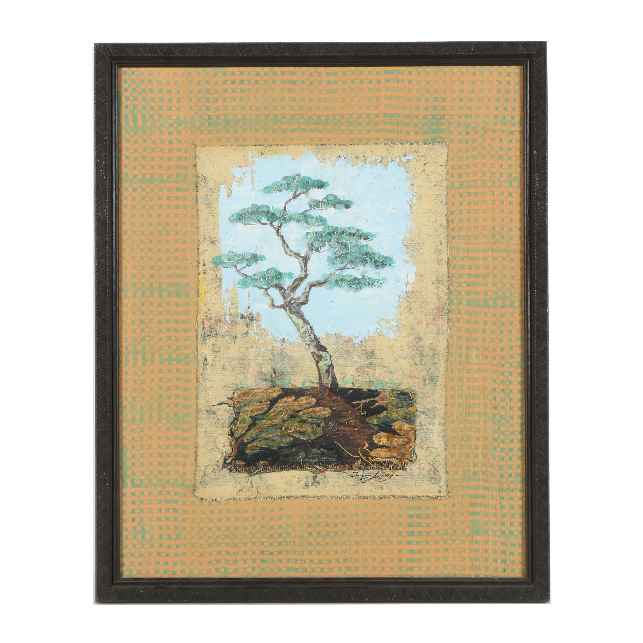 Jacques Lamy Mixed Media Composition on Board of a Bonsai Tree