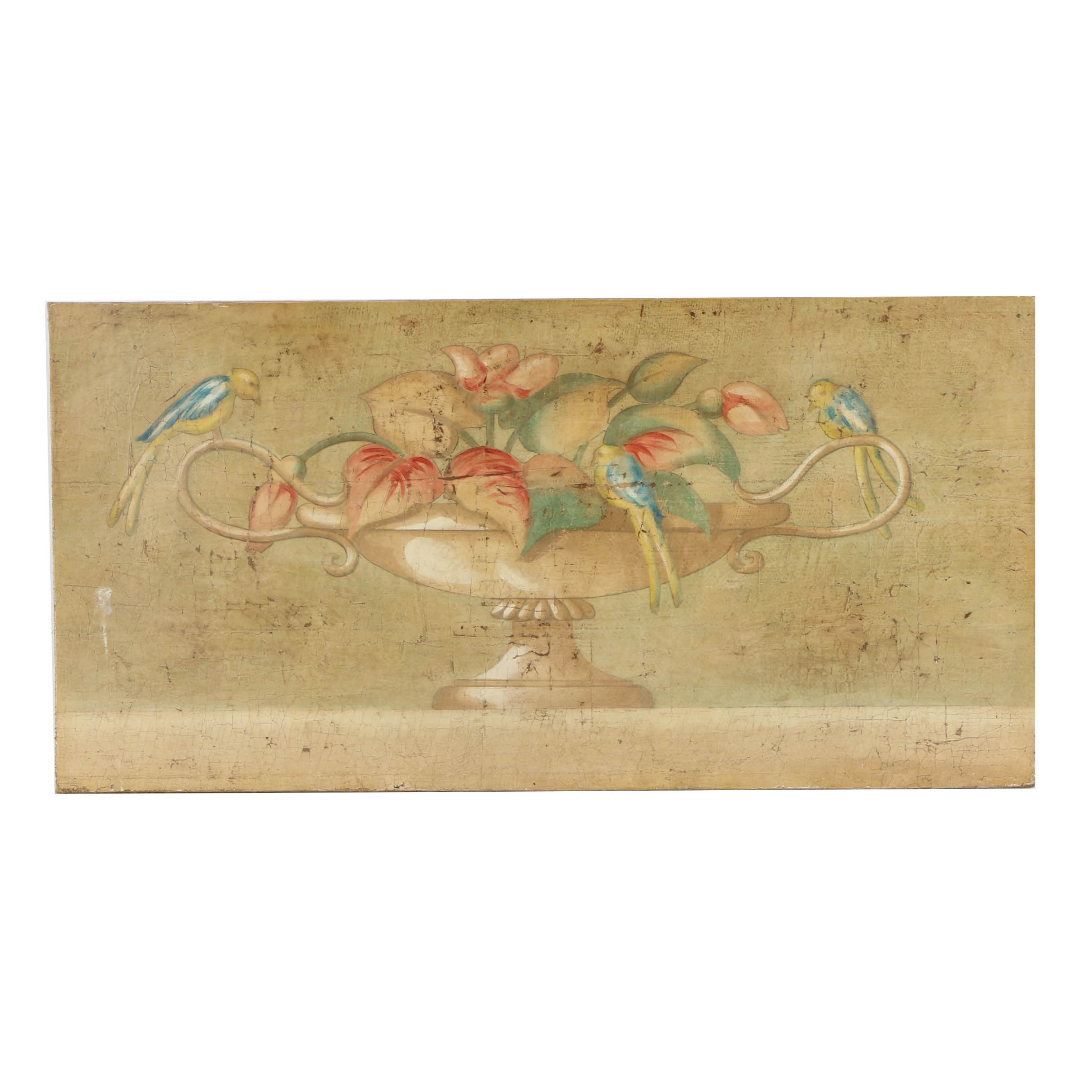 Jacques Lamy Fresco Painting on Burlap Still Life with Birds