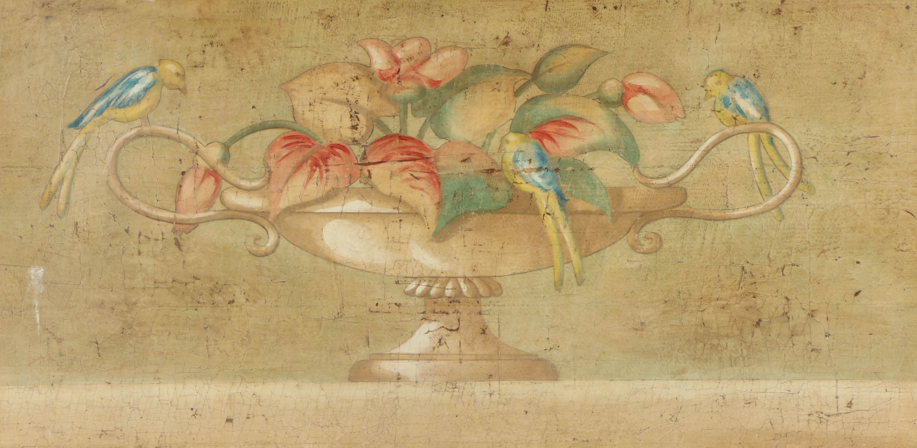 Jacques Lamy Fresco Painting on Burlap Still Life with Birds