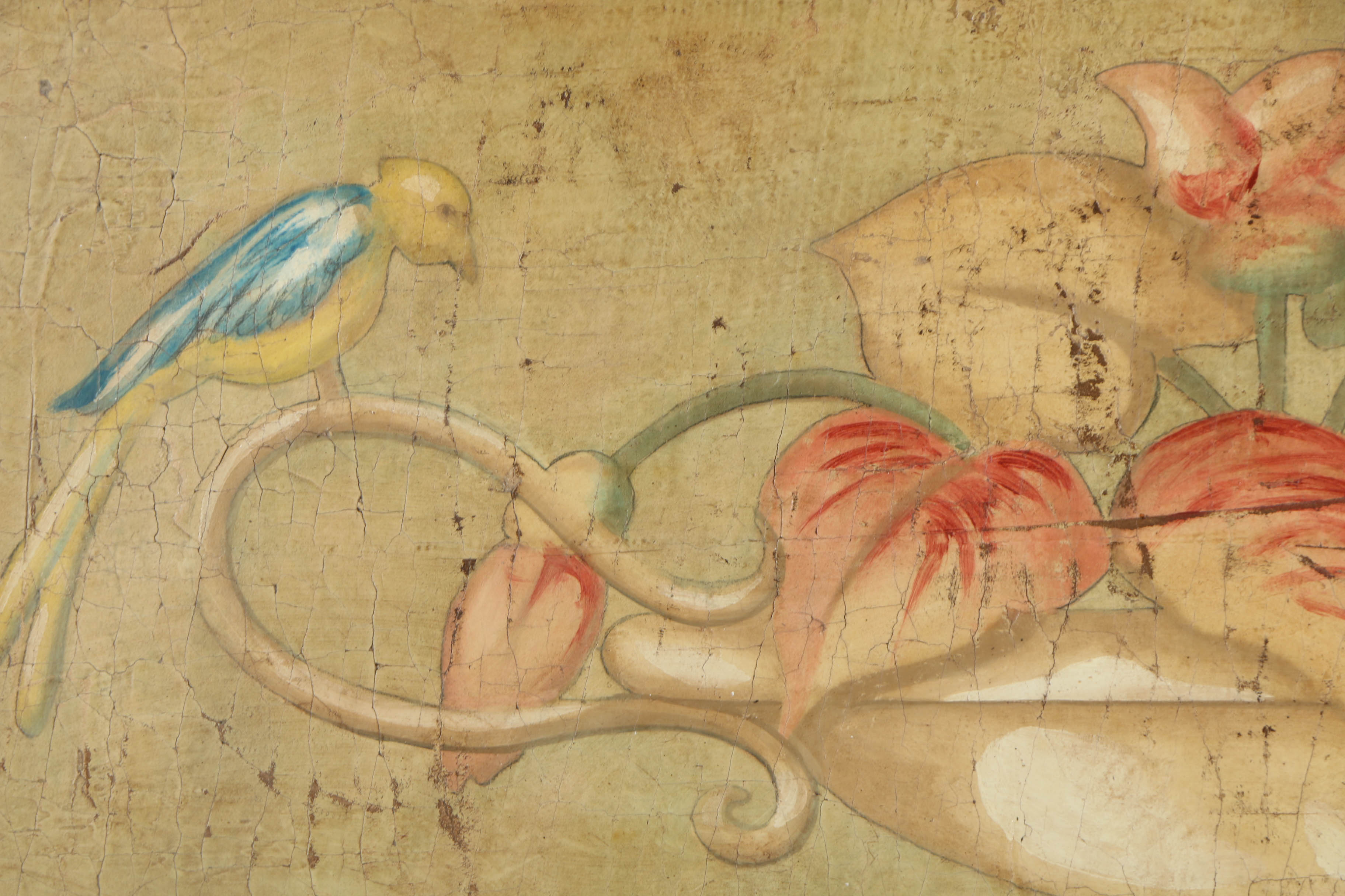 Jacques Lamy Fresco Painting on Burlap Still Life with Birds