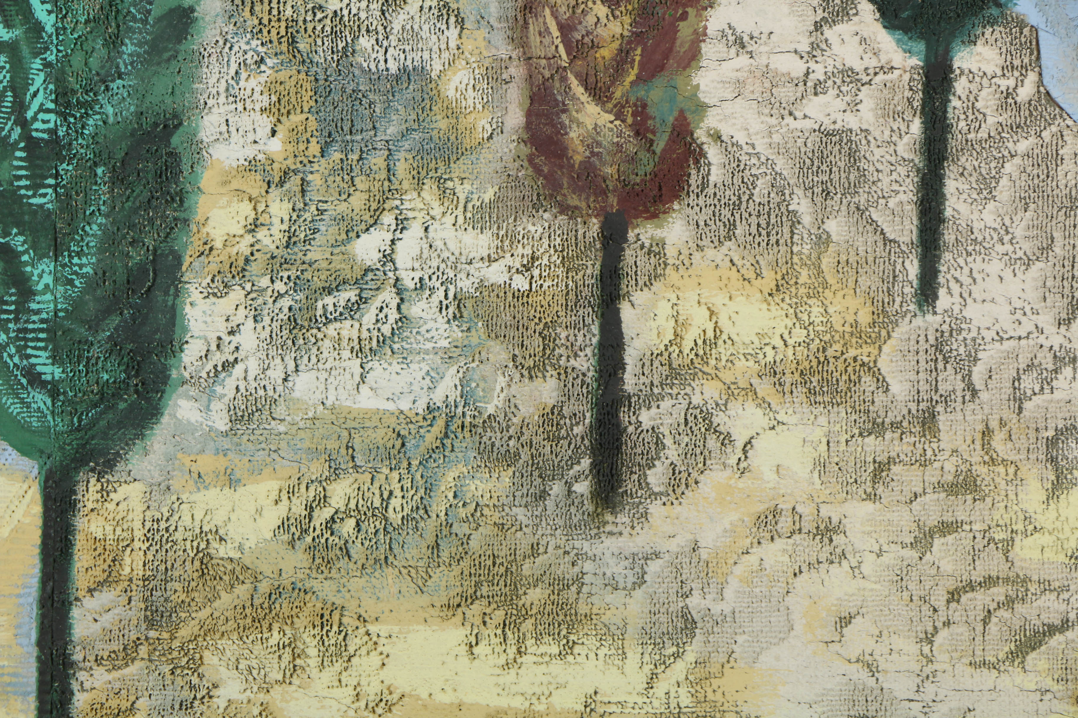 Jacques Lamy Mixed Media Painting on Board of Cypresses