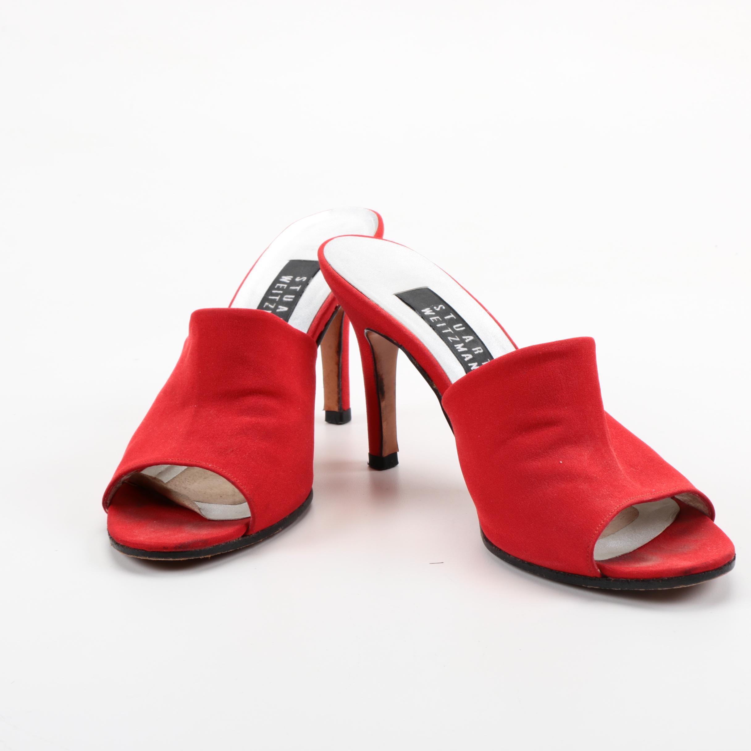 Stuart Weitzman Red Open-Toe High Heel Slides