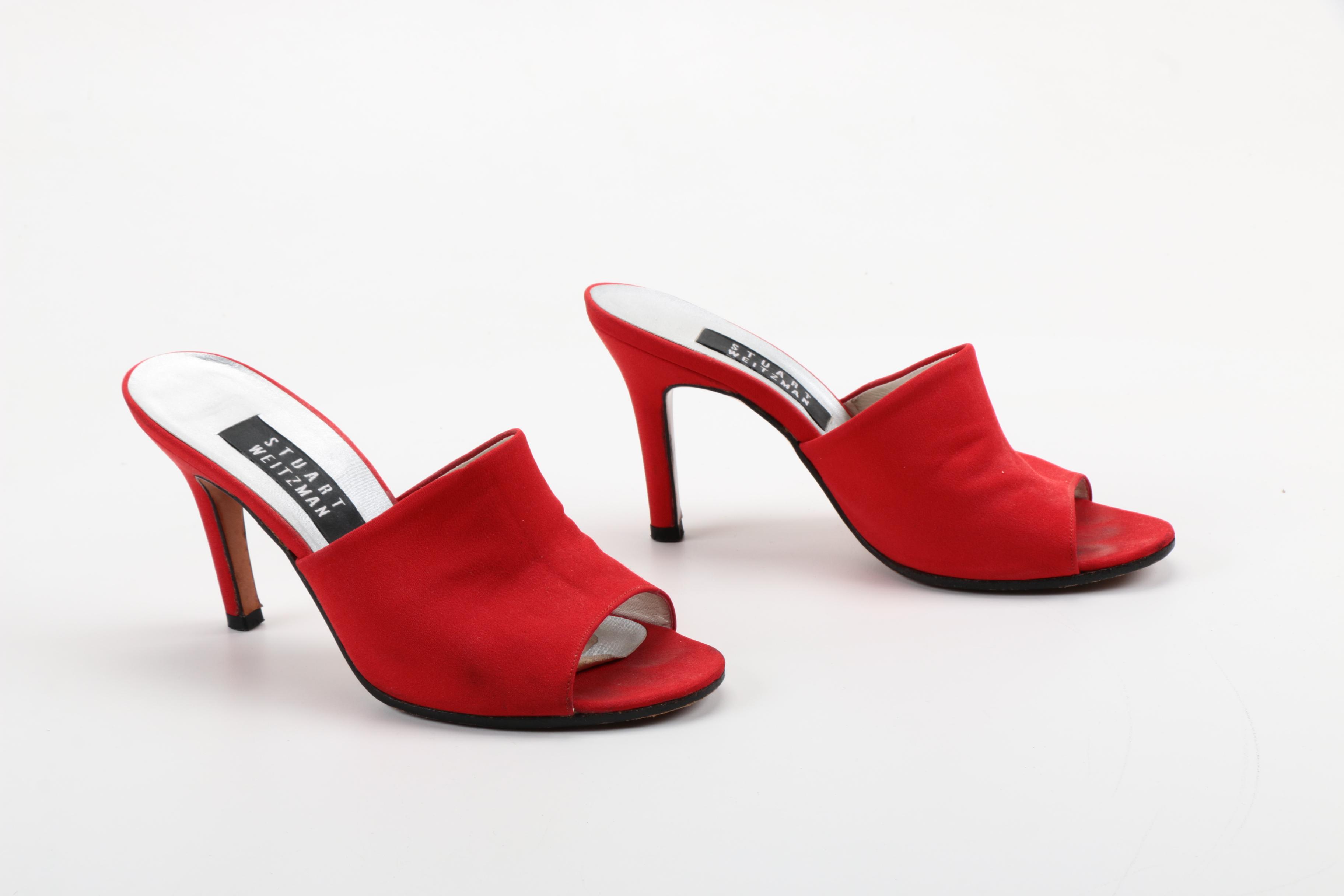 Stuart Weitzman Red Open-Toe High Heel Slides