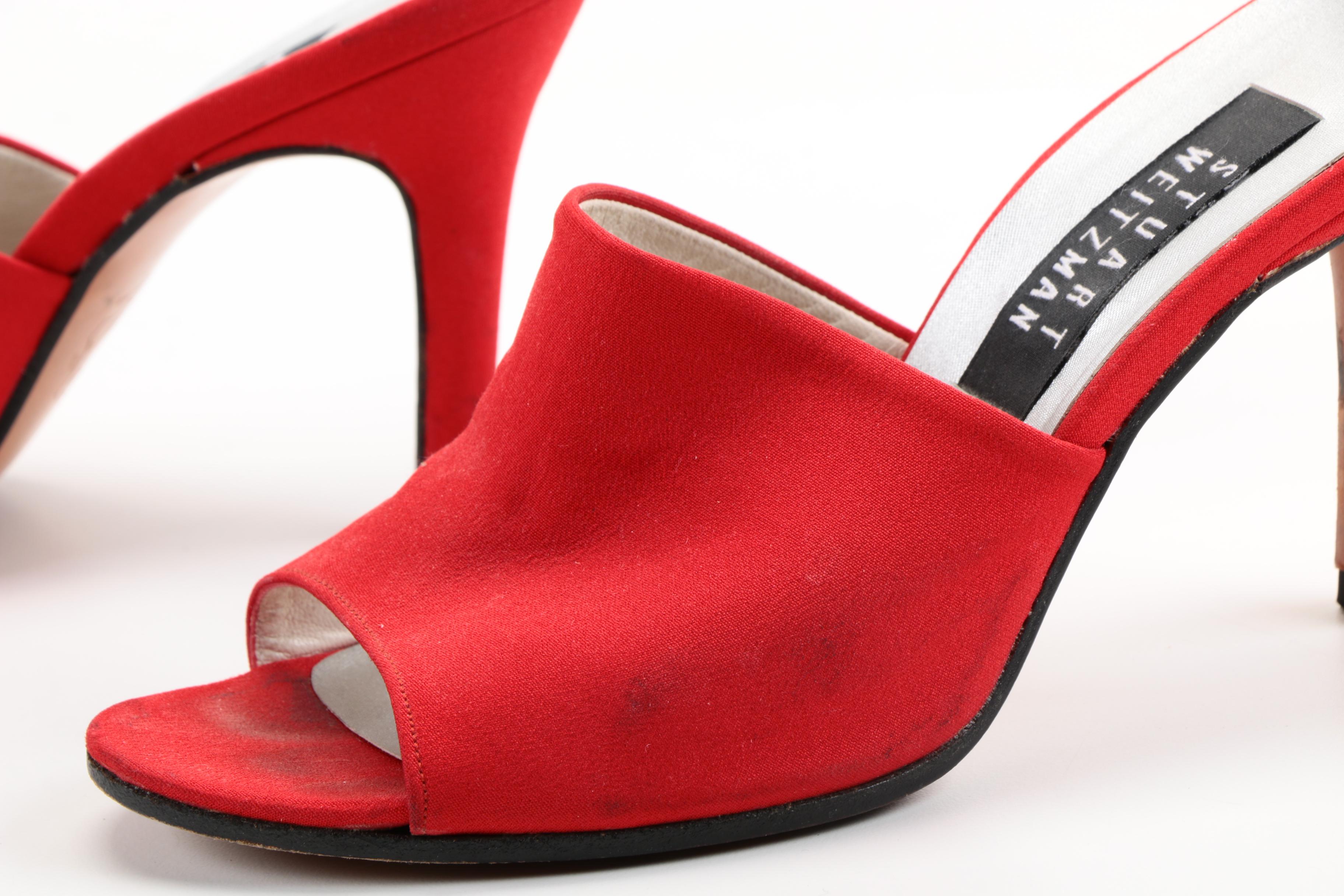Stuart Weitzman Red Open-Toe High Heel Slides