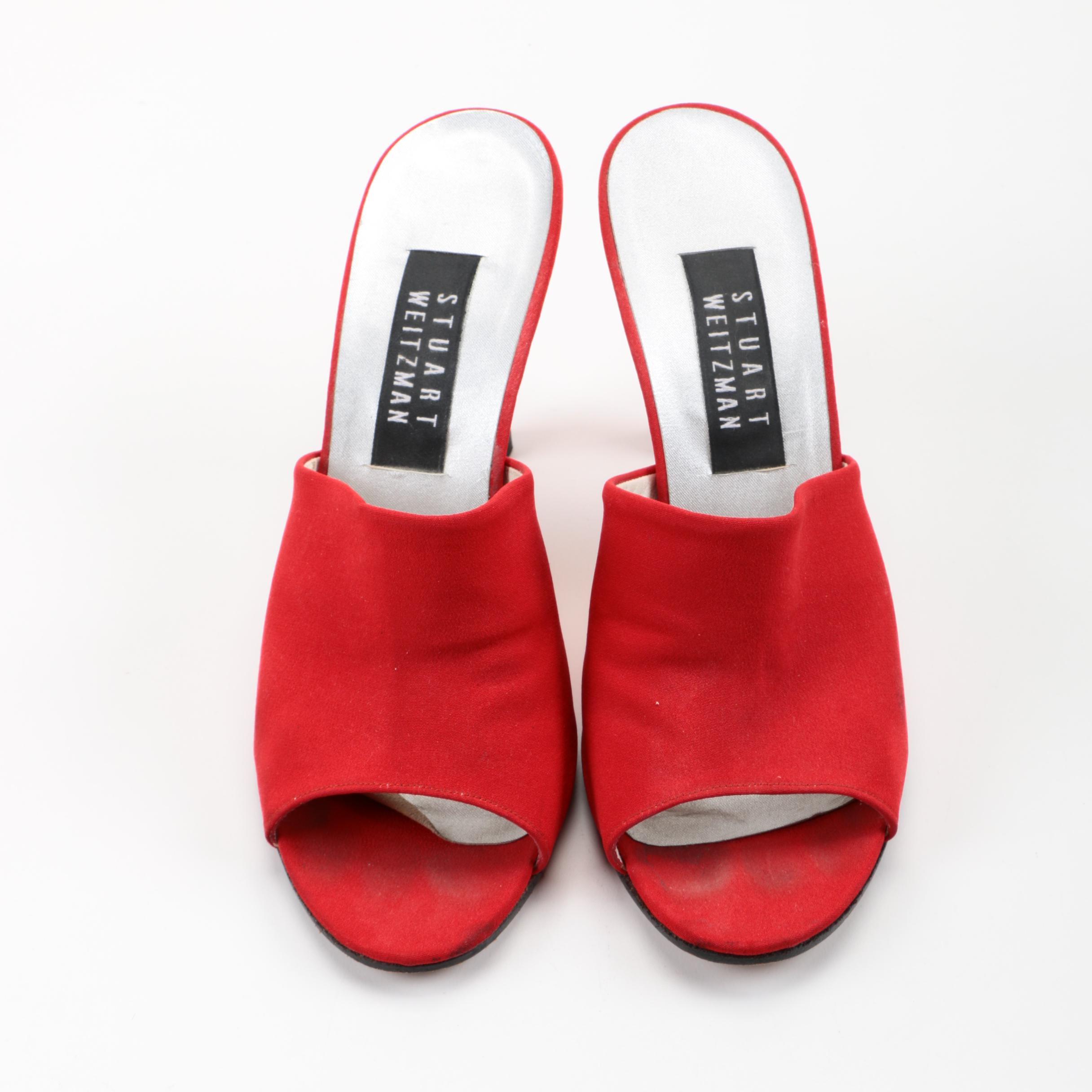 Stuart Weitzman Red Open-Toe High Heel Slides
