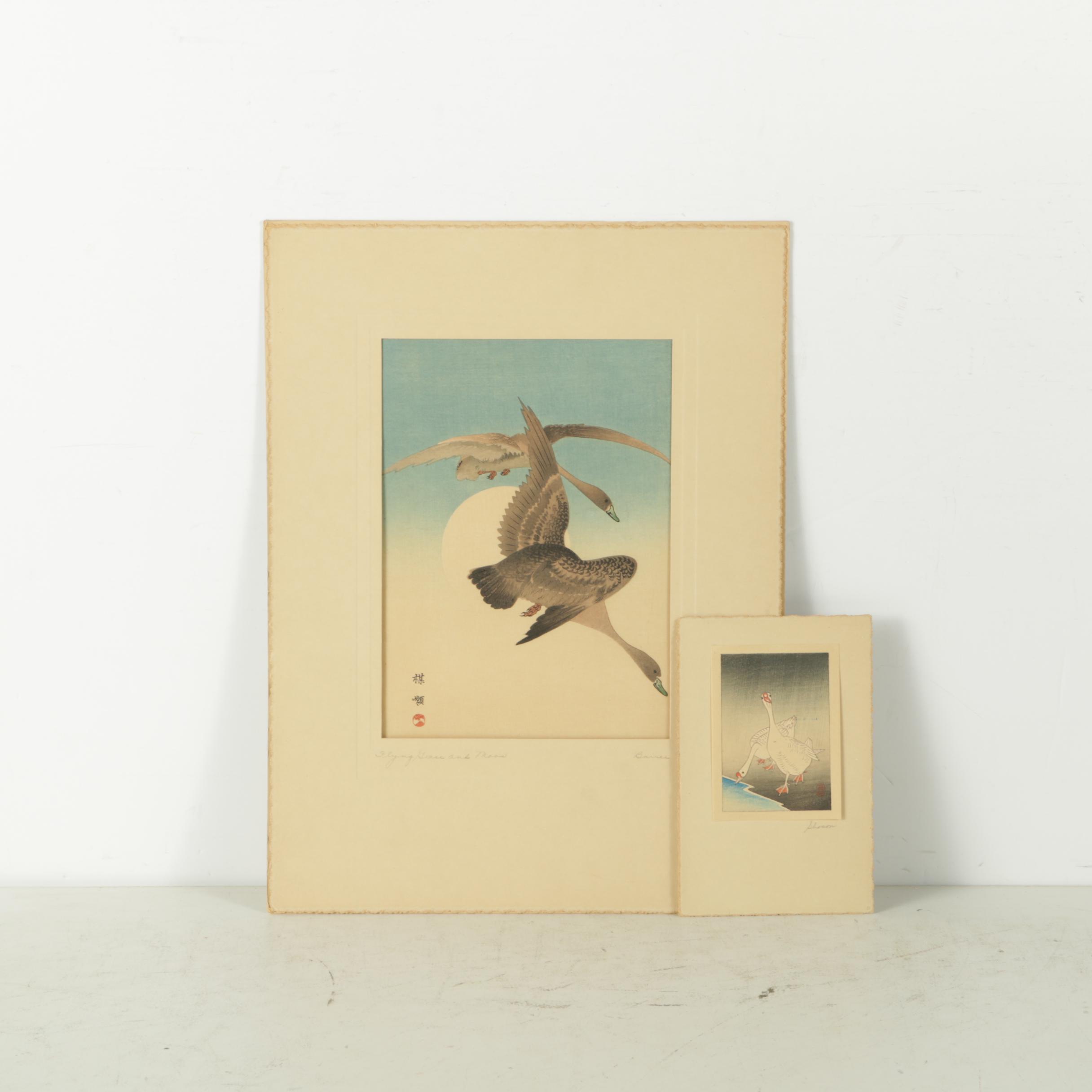Pair of Woodblock Prints on Paper After Kono Bairei and Ohara Koson