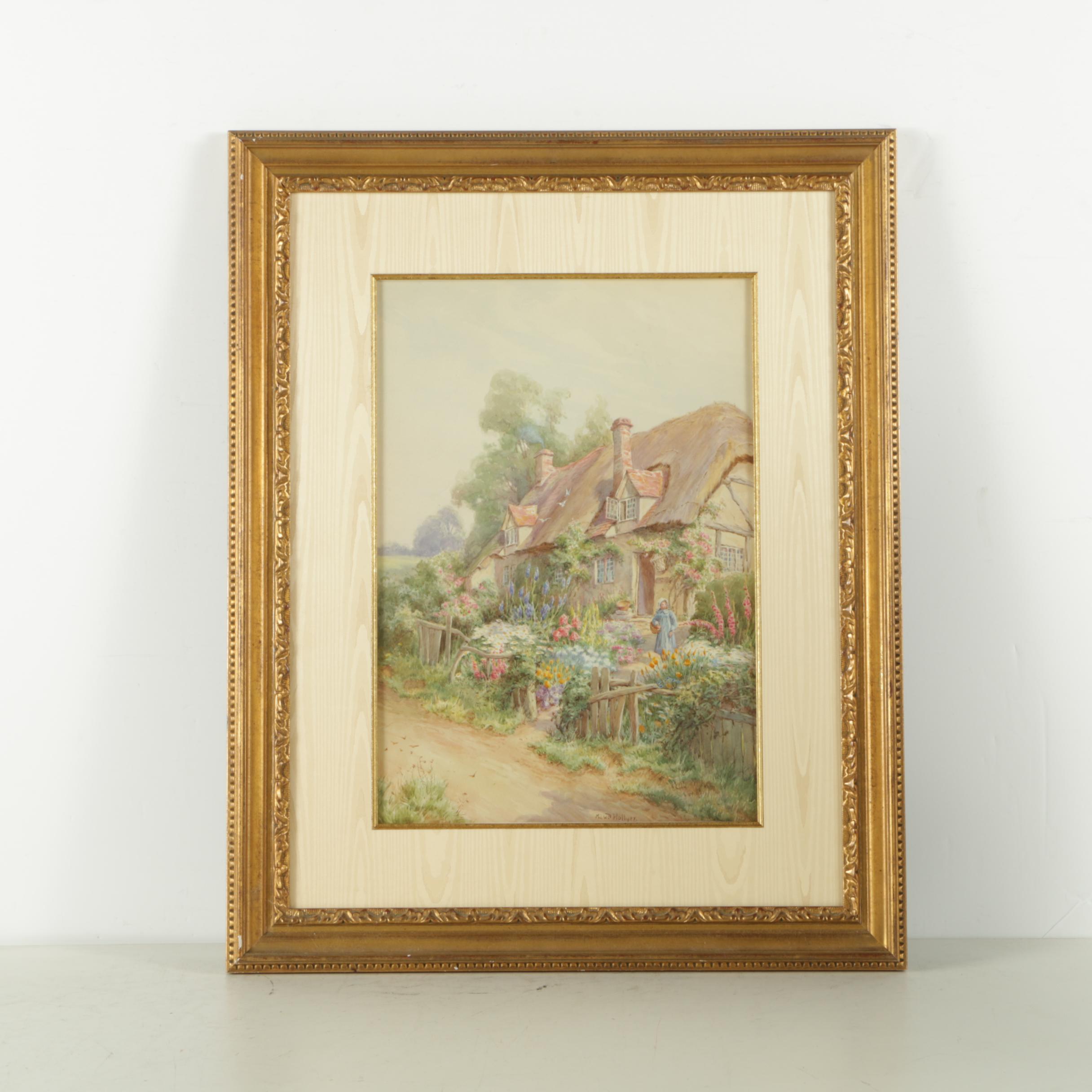 Maud Hollyer Watercolor Painting of a Rural Cottage