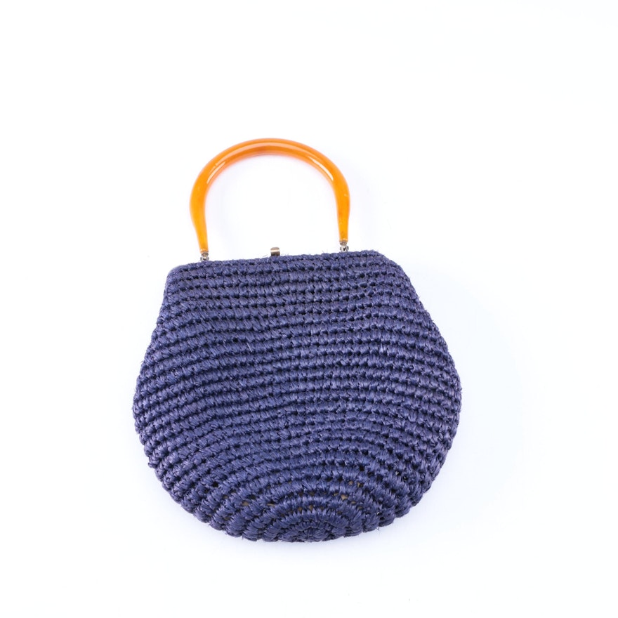 Blue Cellophane Woven Handbag