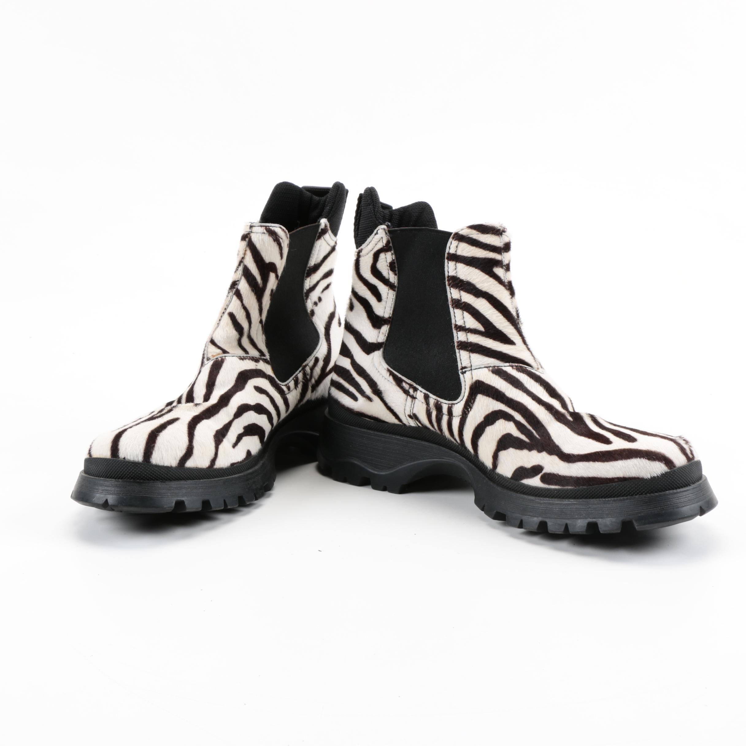 Prada Zebra Dyed Pony Hair Ankle Boots