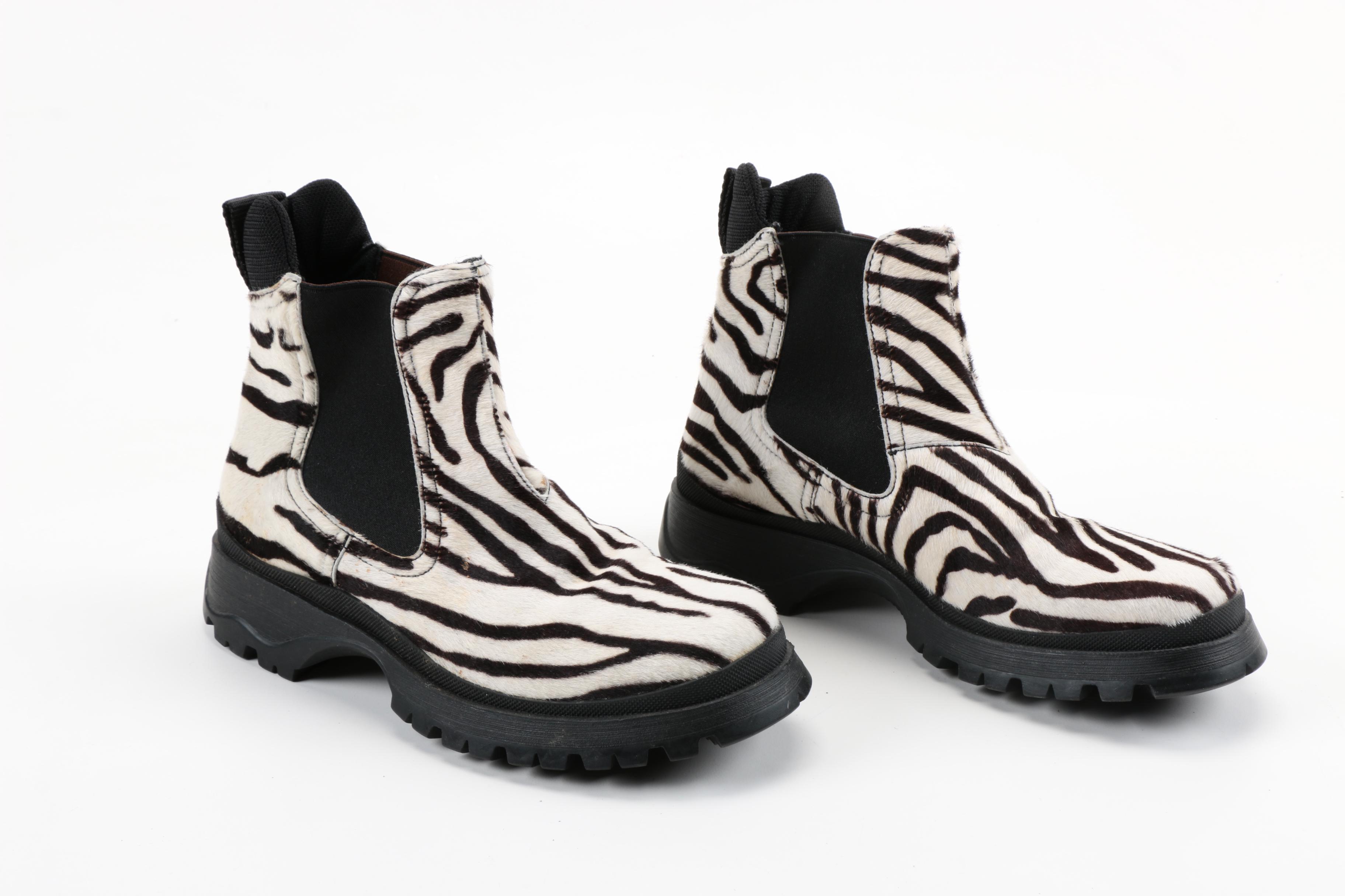 Prada Zebra Dyed Pony Hair Ankle Boots