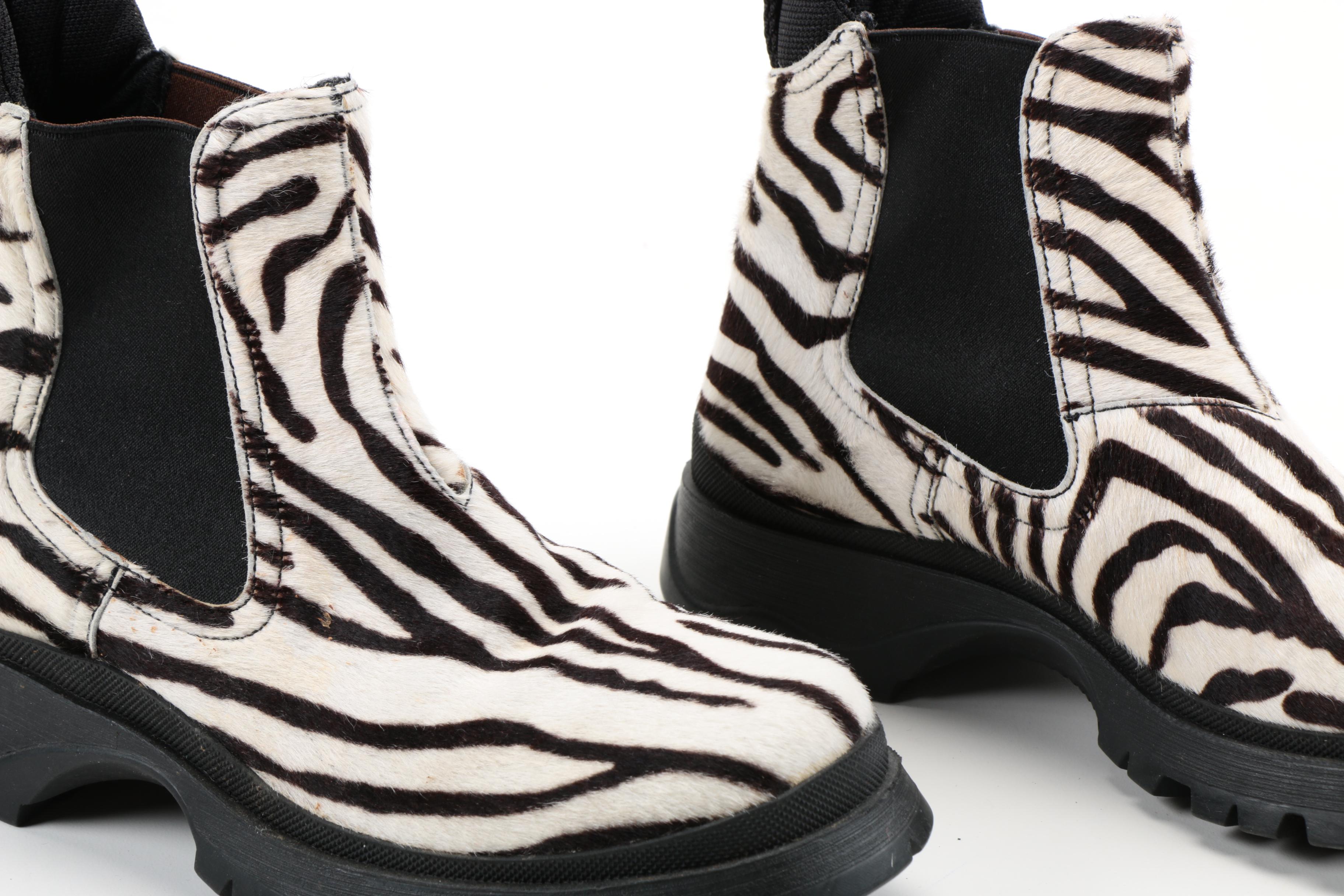 Prada Zebra Dyed Pony Hair Ankle Boots