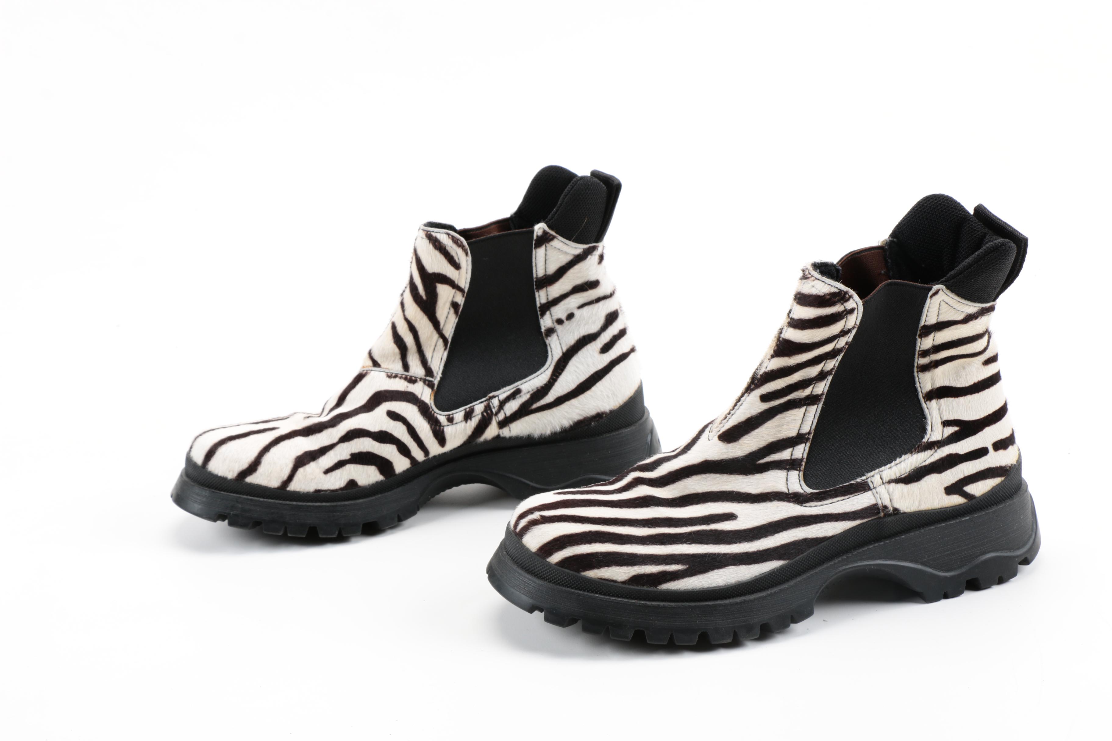 Prada Zebra Dyed Pony Hair Ankle Boots