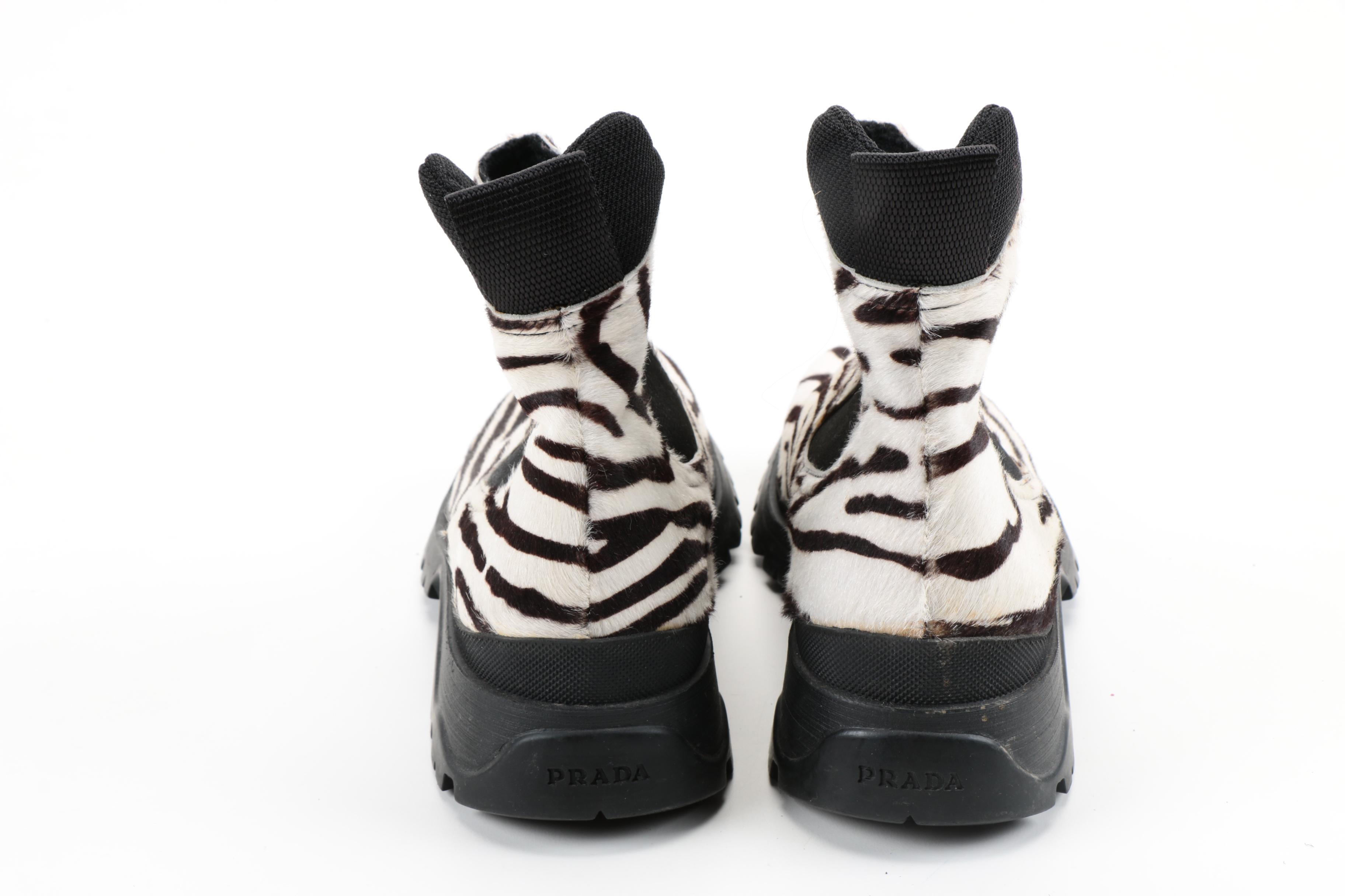 Prada Zebra Dyed Pony Hair Ankle Boots