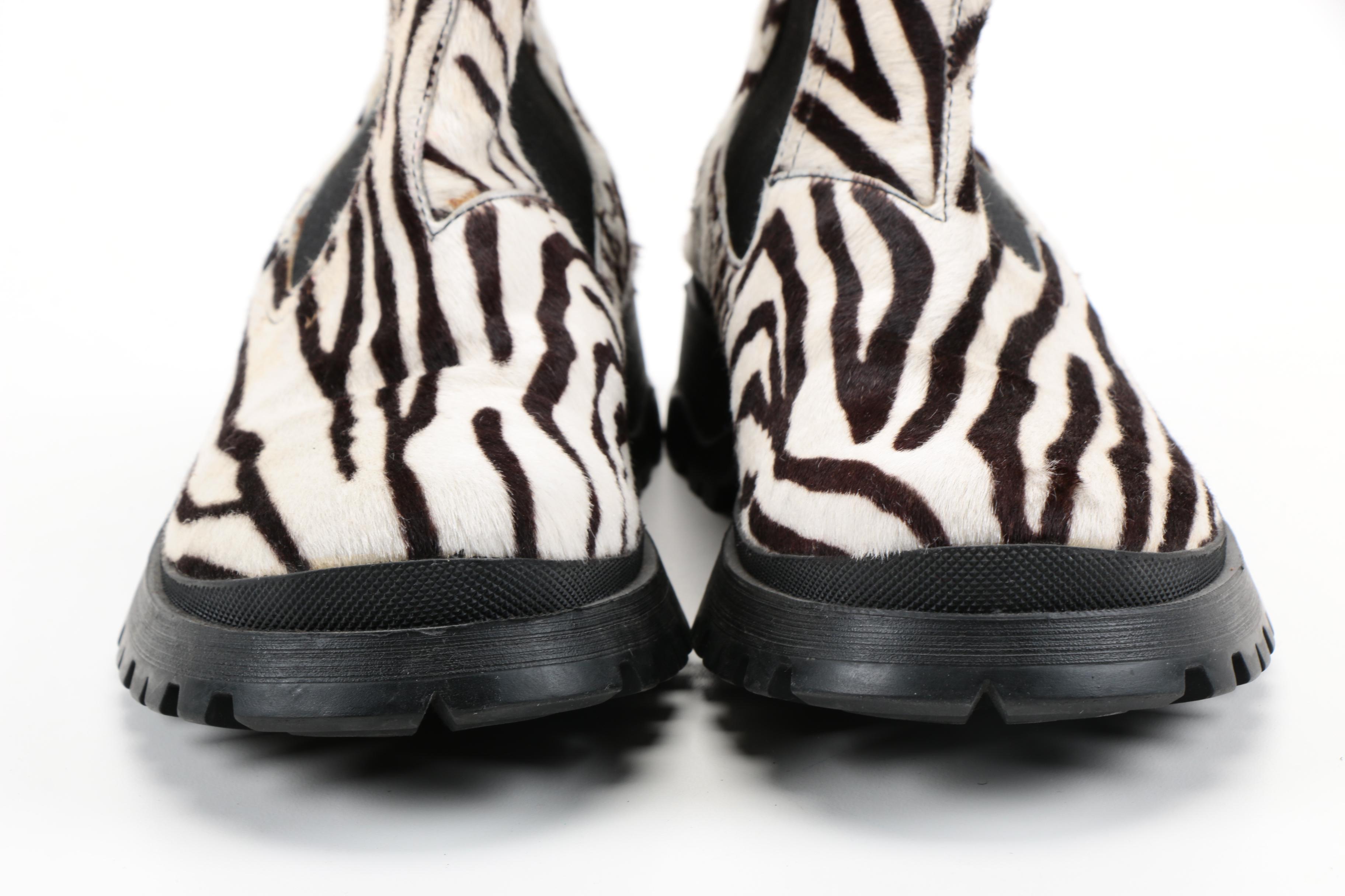 Prada Zebra Dyed Pony Hair Ankle Boots