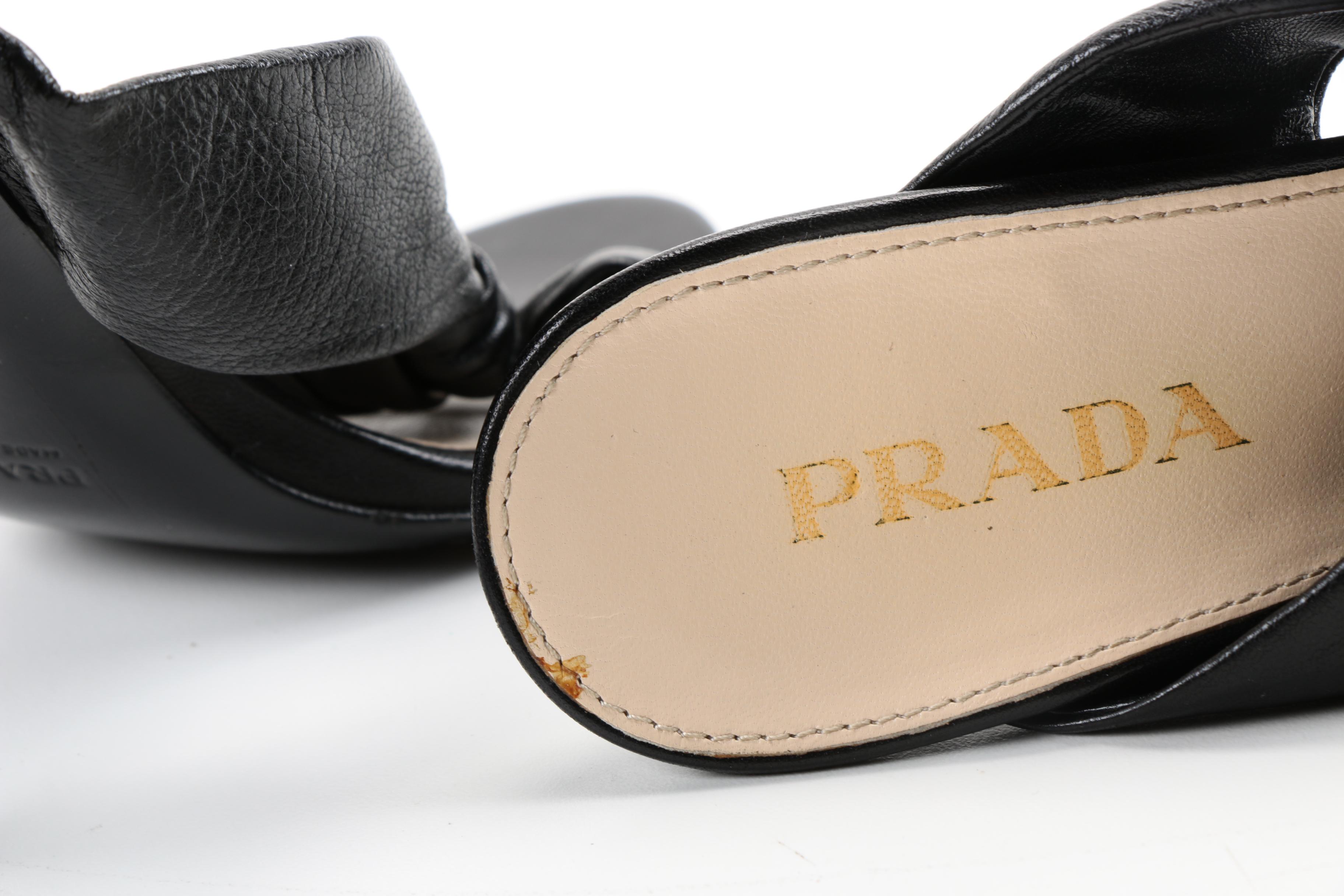 Prada Black Leather Heeled Sandals
