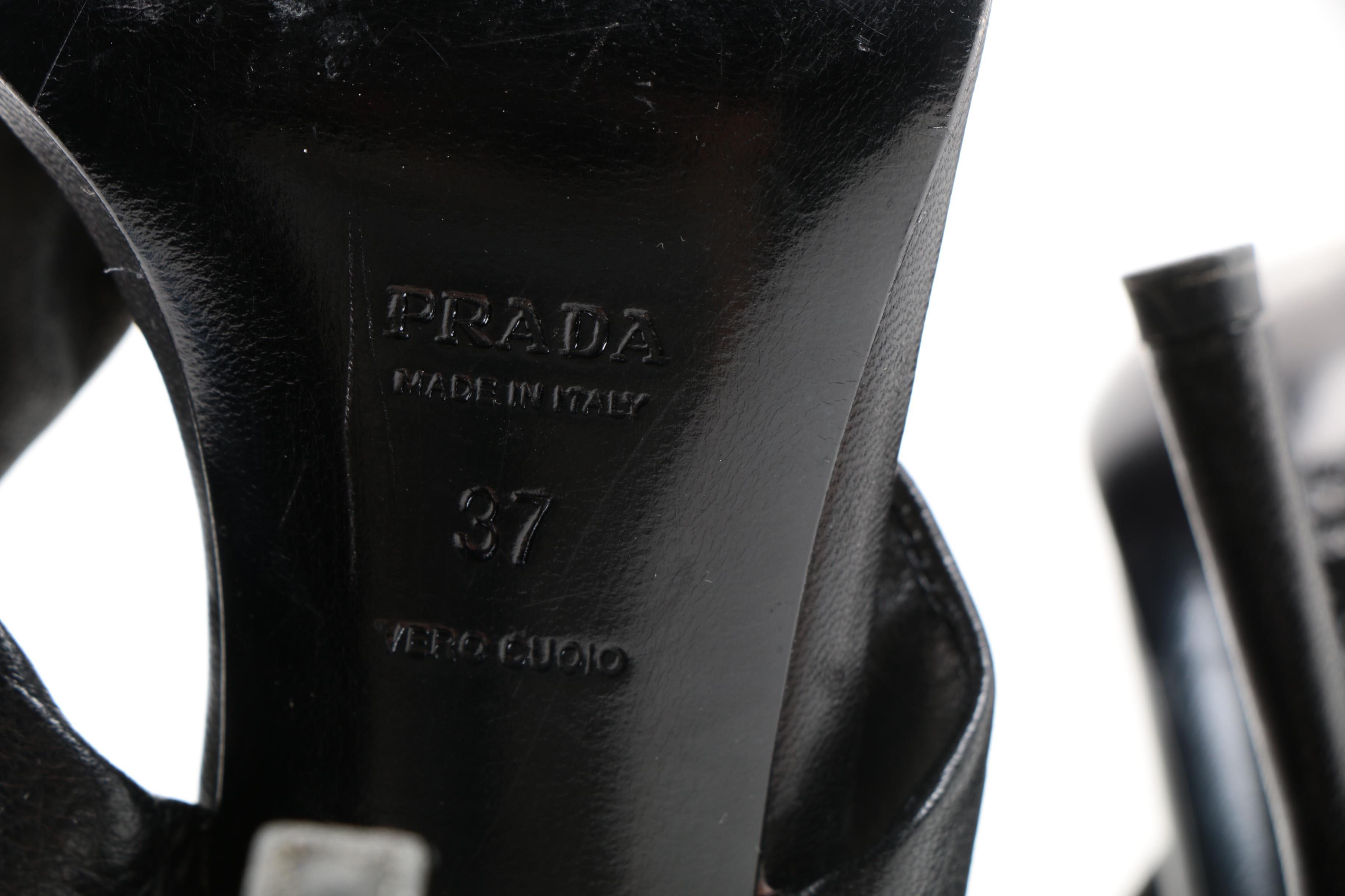 Prada Black Leather Heeled Sandals