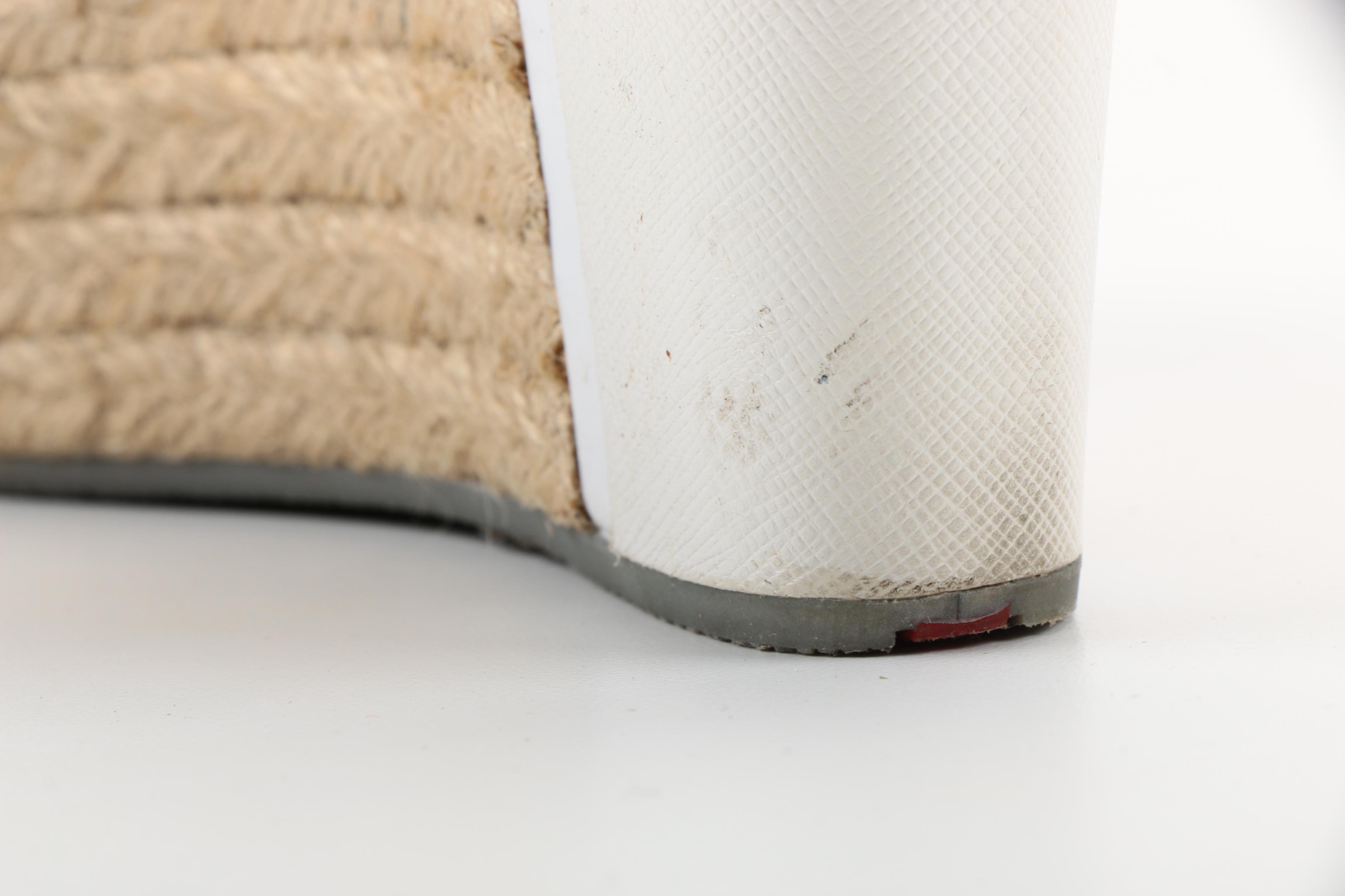 Prada White Leather and Rope Platform Wedge Sandals