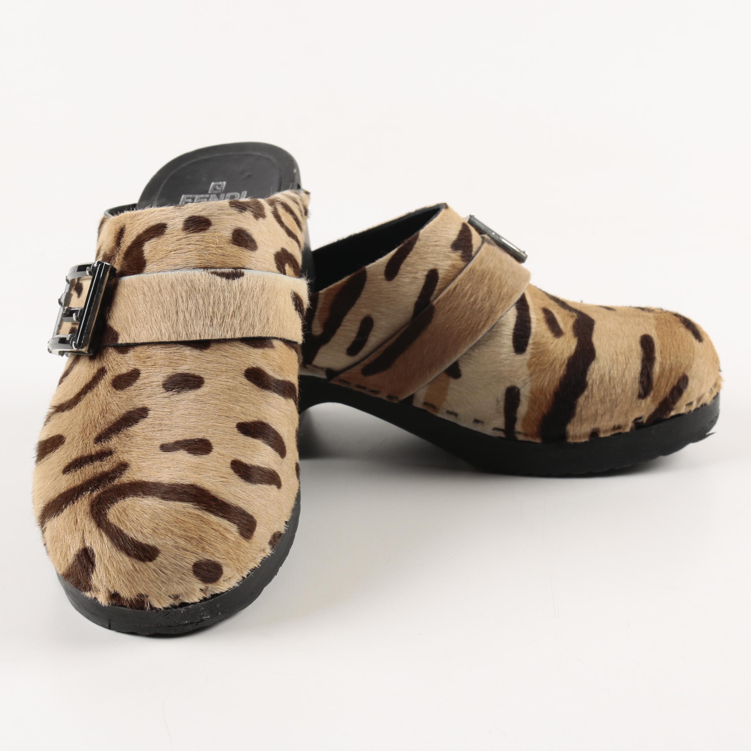 Women's Fendi Dyed Pony Hair Clogs