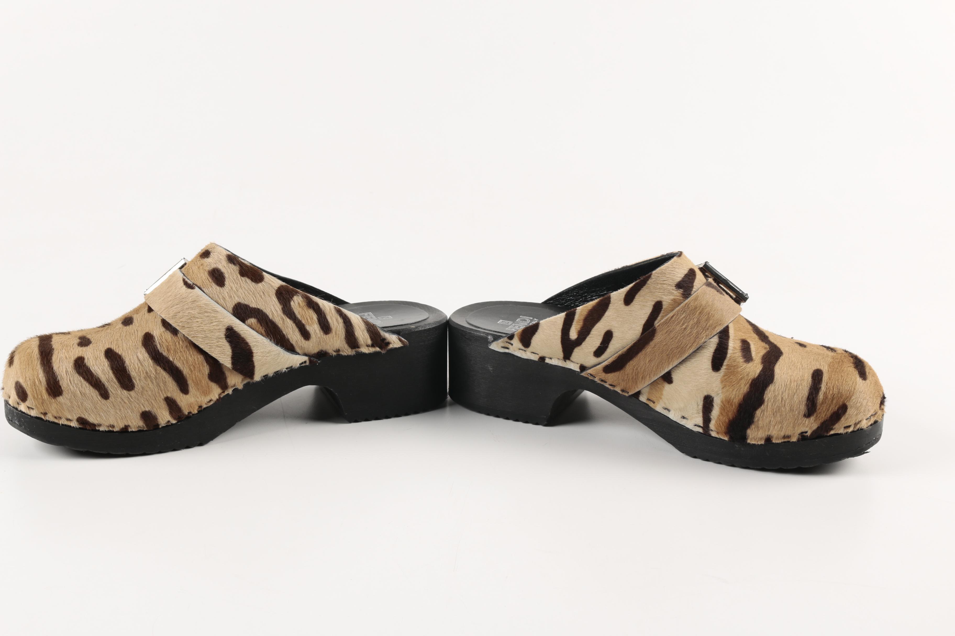 Women's Fendi Dyed Pony Hair Clogs