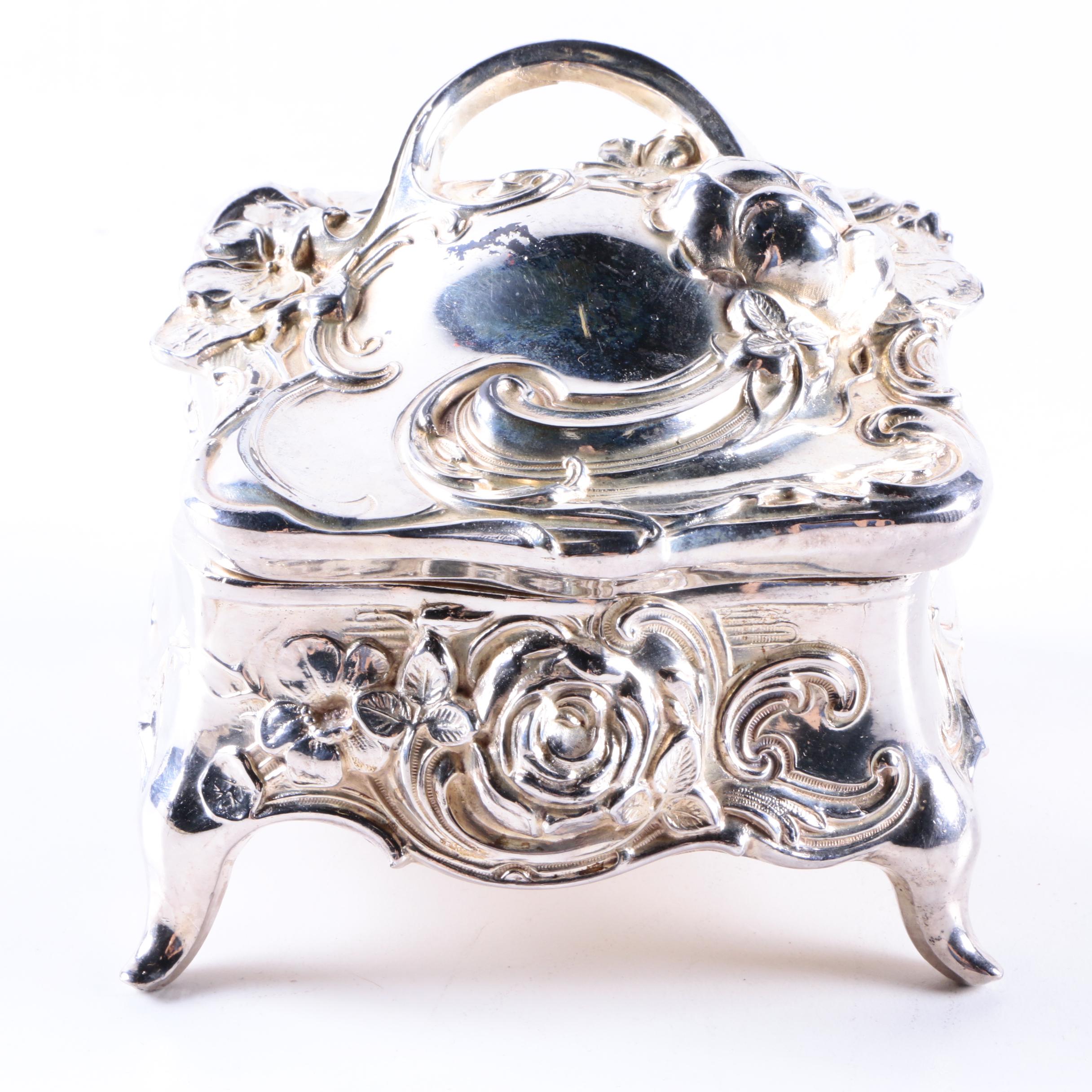 Art Nouveau Silver Plate Jewelry Casket