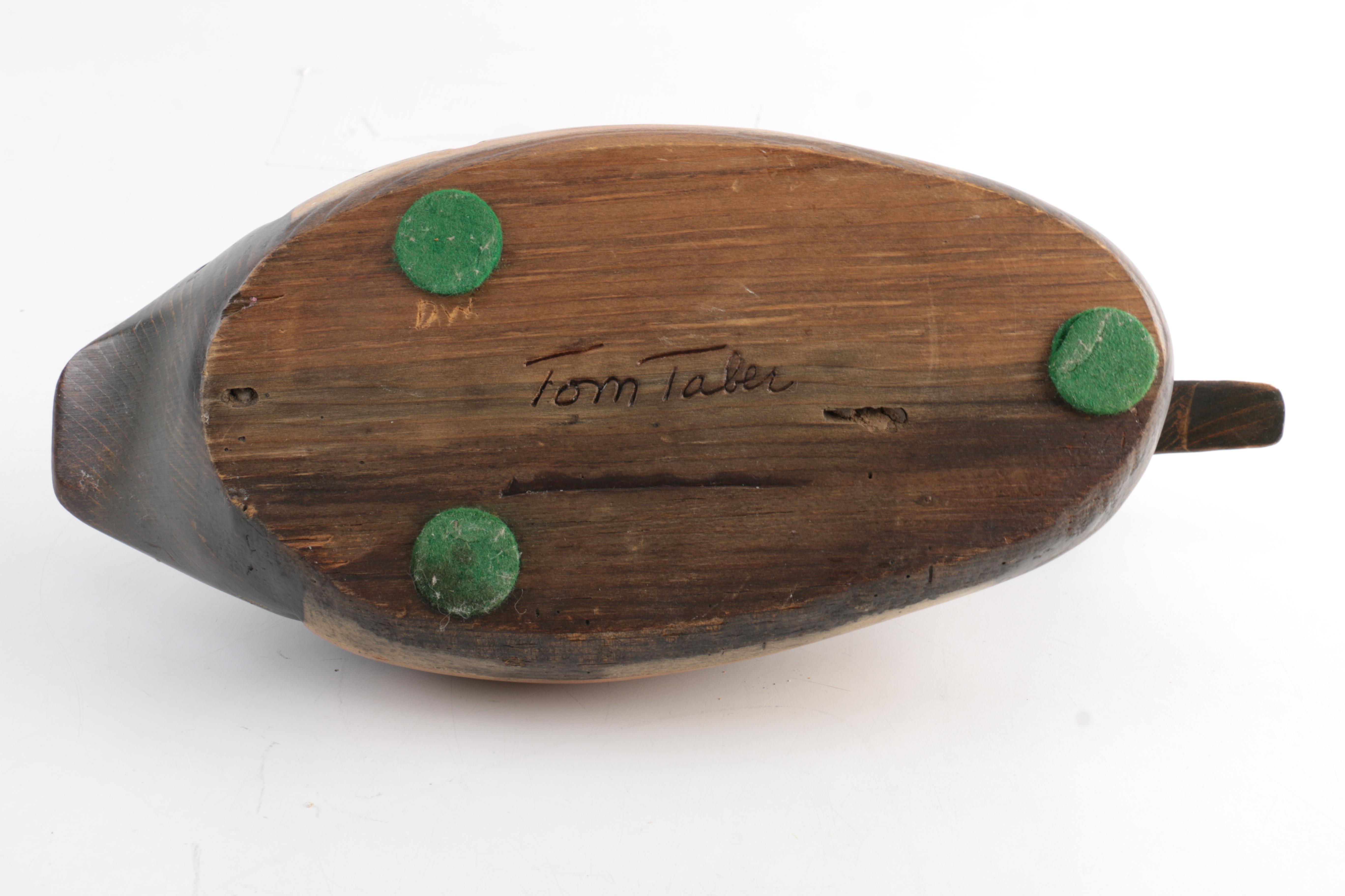 Signed Tom Taber Wooden Duck Decoy