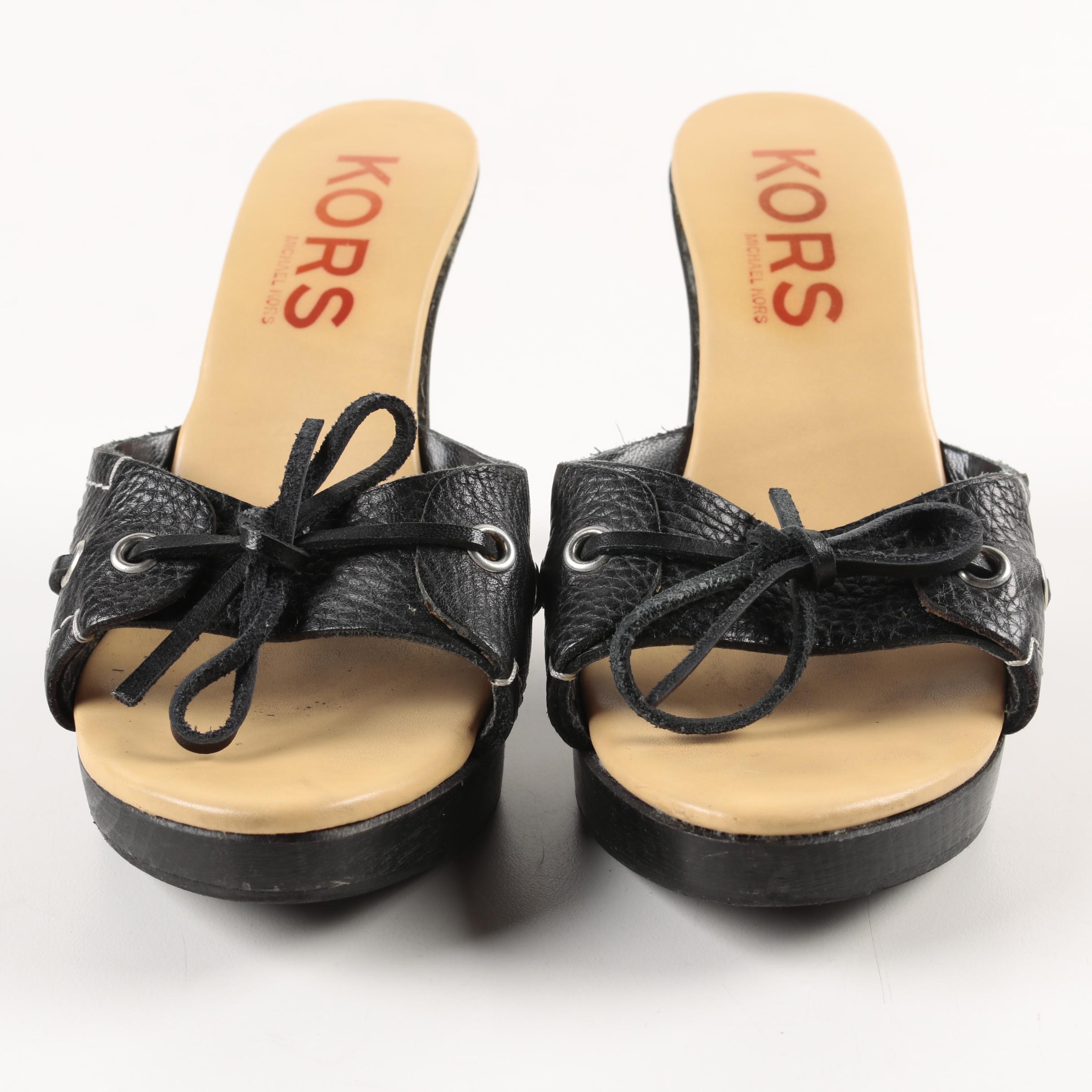 KORS Michael Kors Black Leather Platform Slides