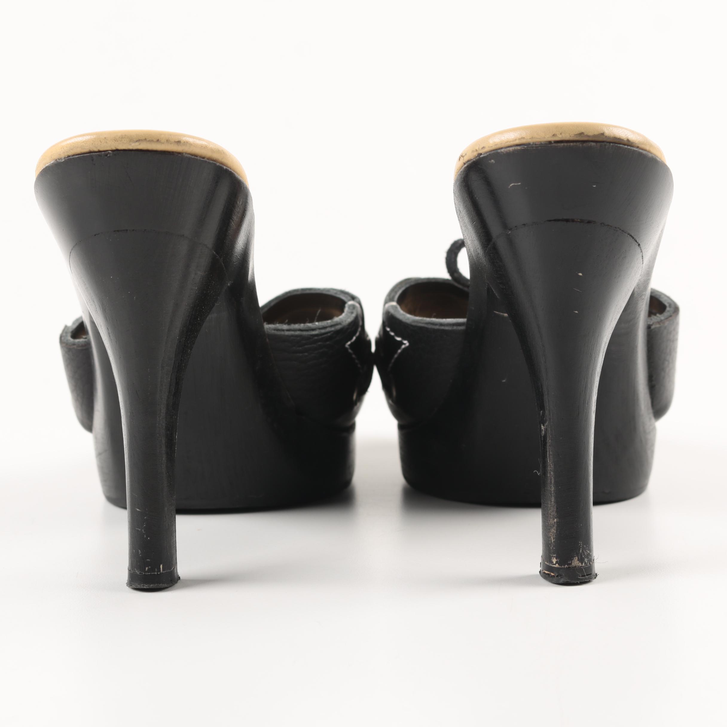 KORS Michael Kors Black Leather Platform Slides