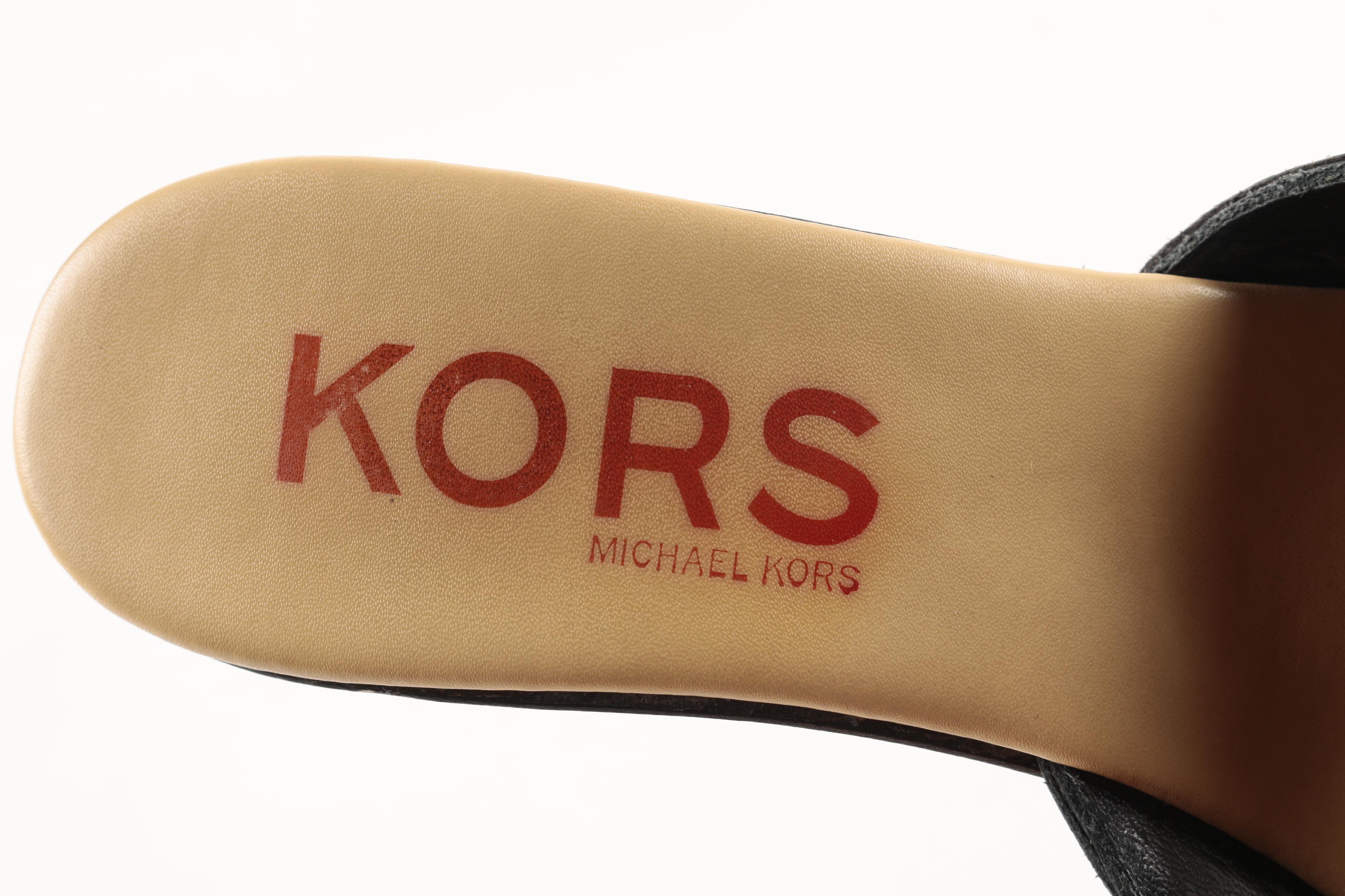 KORS Michael Kors Black Leather Platform Slides