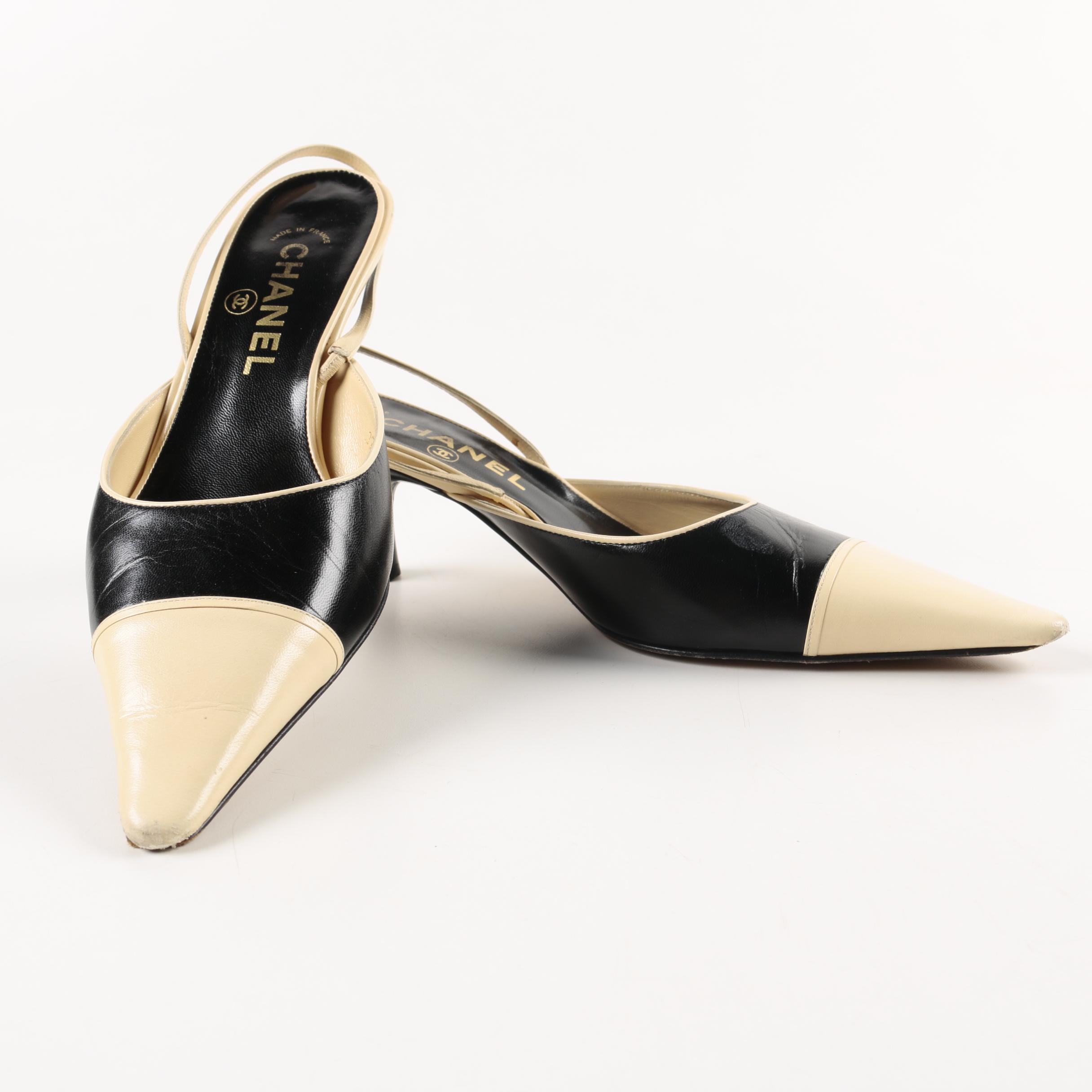Women's Chanel Sling Back Kitten Heels