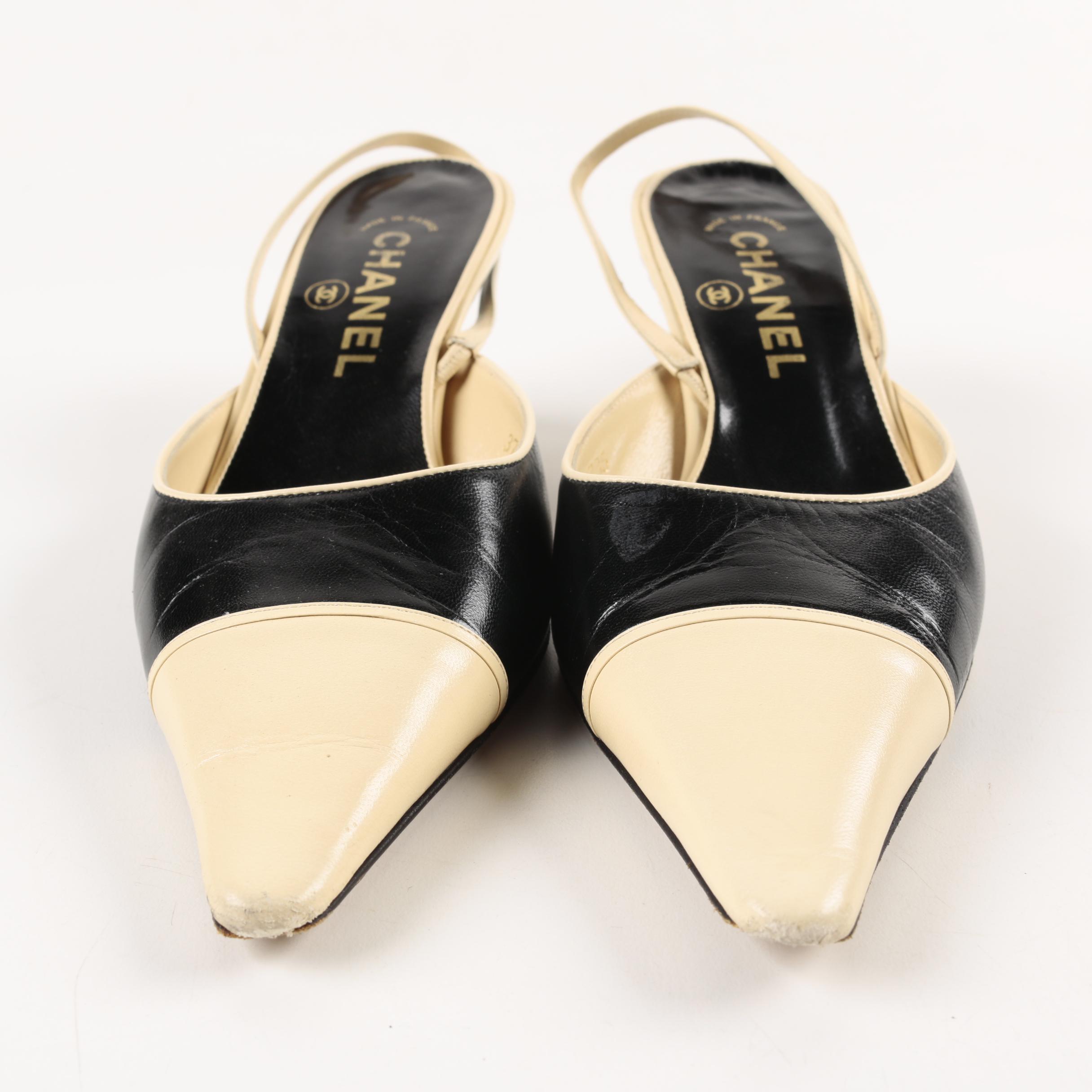 Women's Chanel Sling Back Kitten Heels