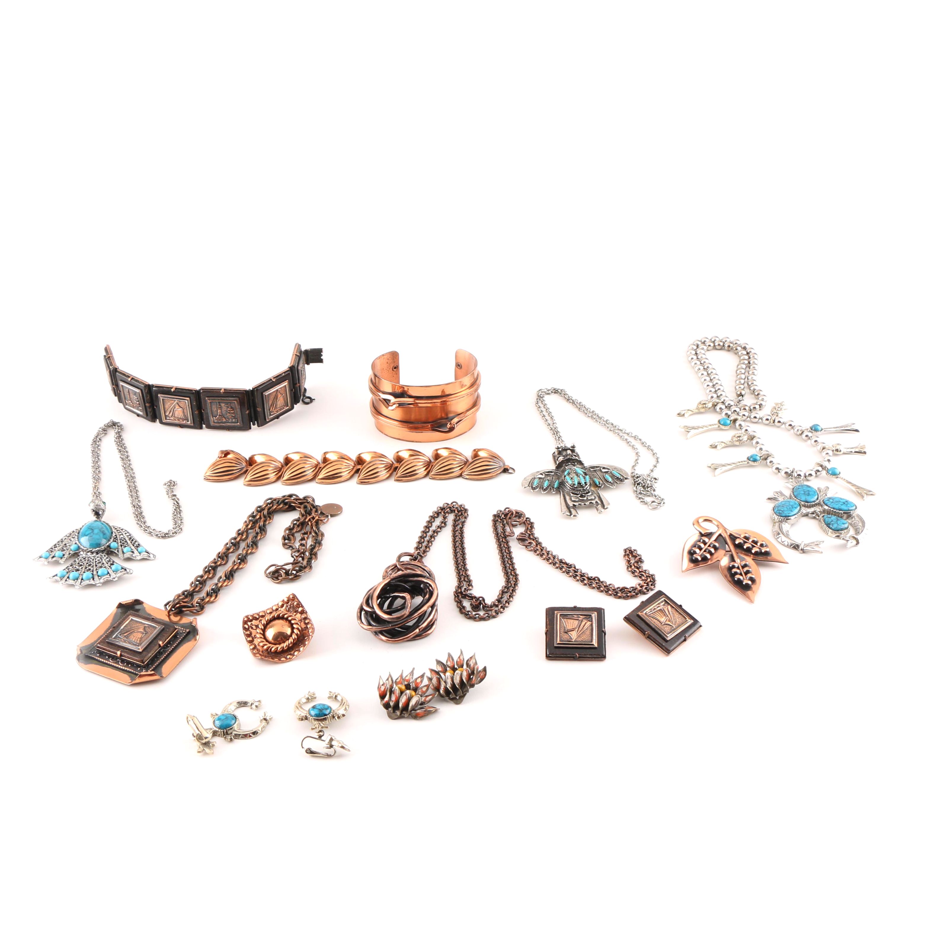 Native American Style Jewelry with Other Costume Jewelry Including Renoir