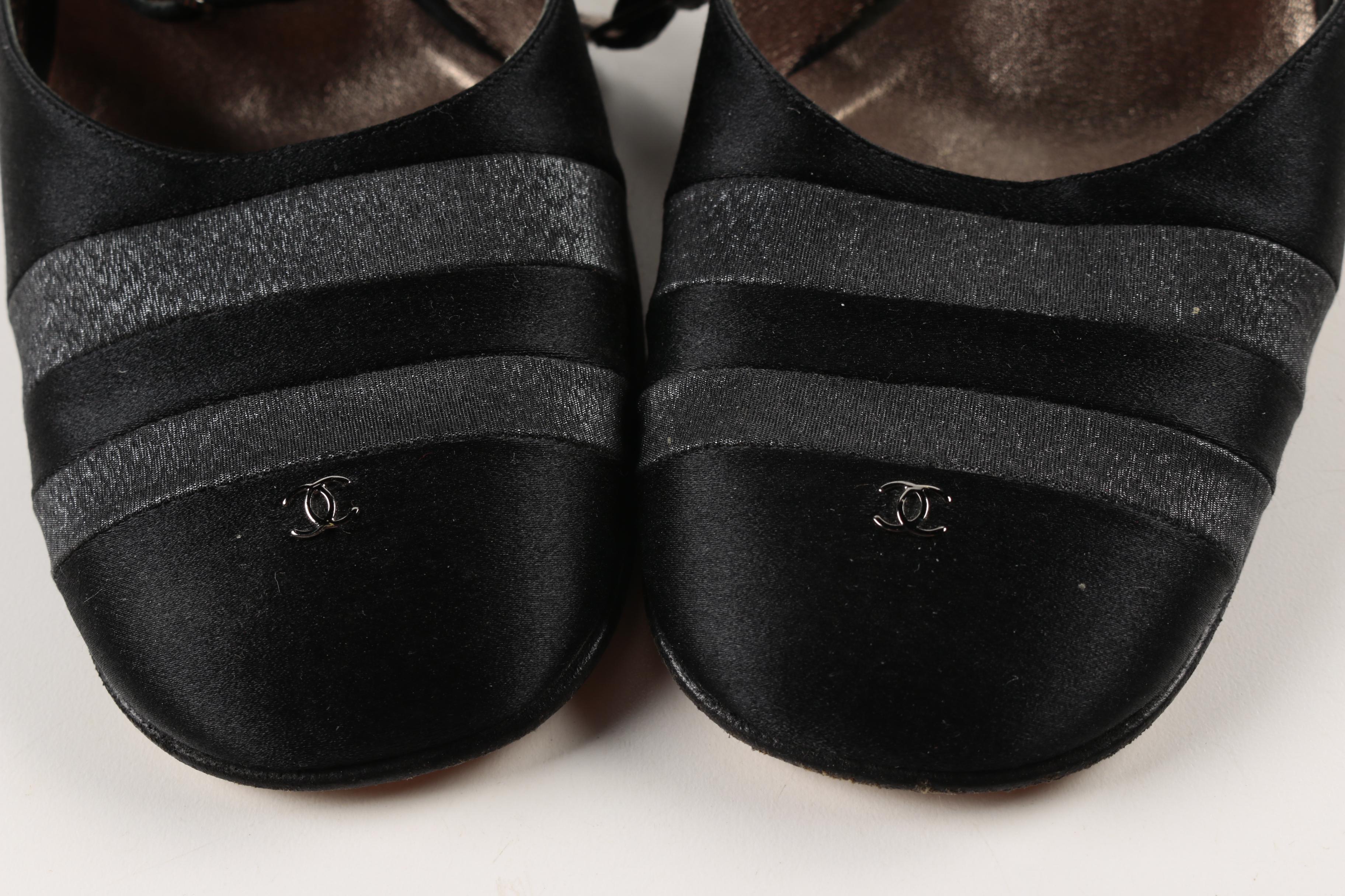 Chanel Black Satin Slingback Heels