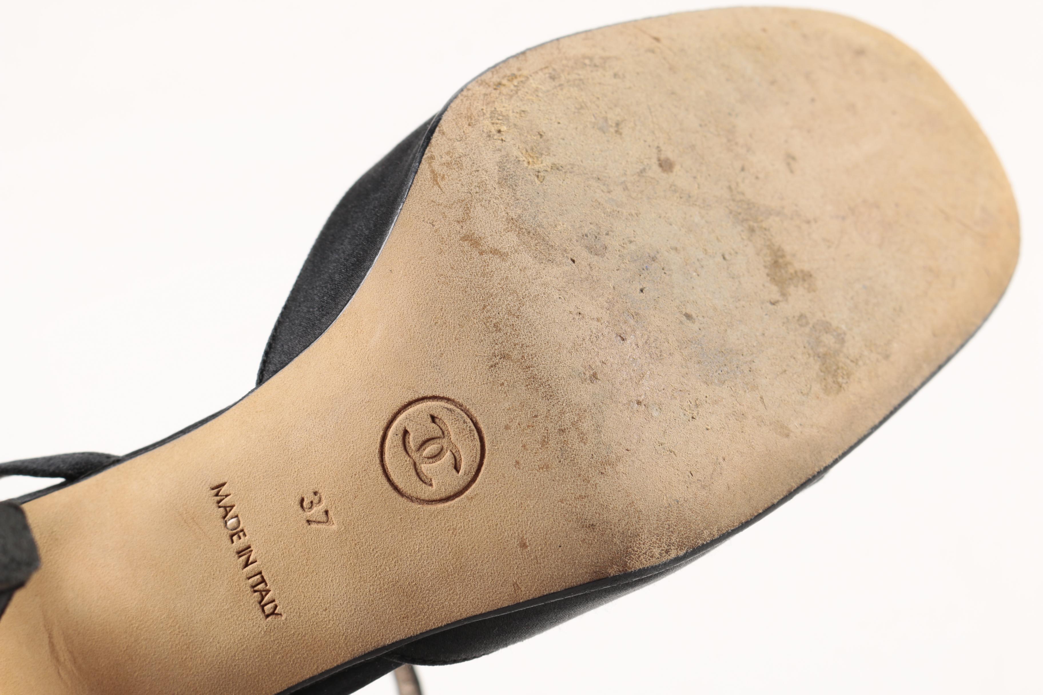 Chanel Black Satin Slingback Heels