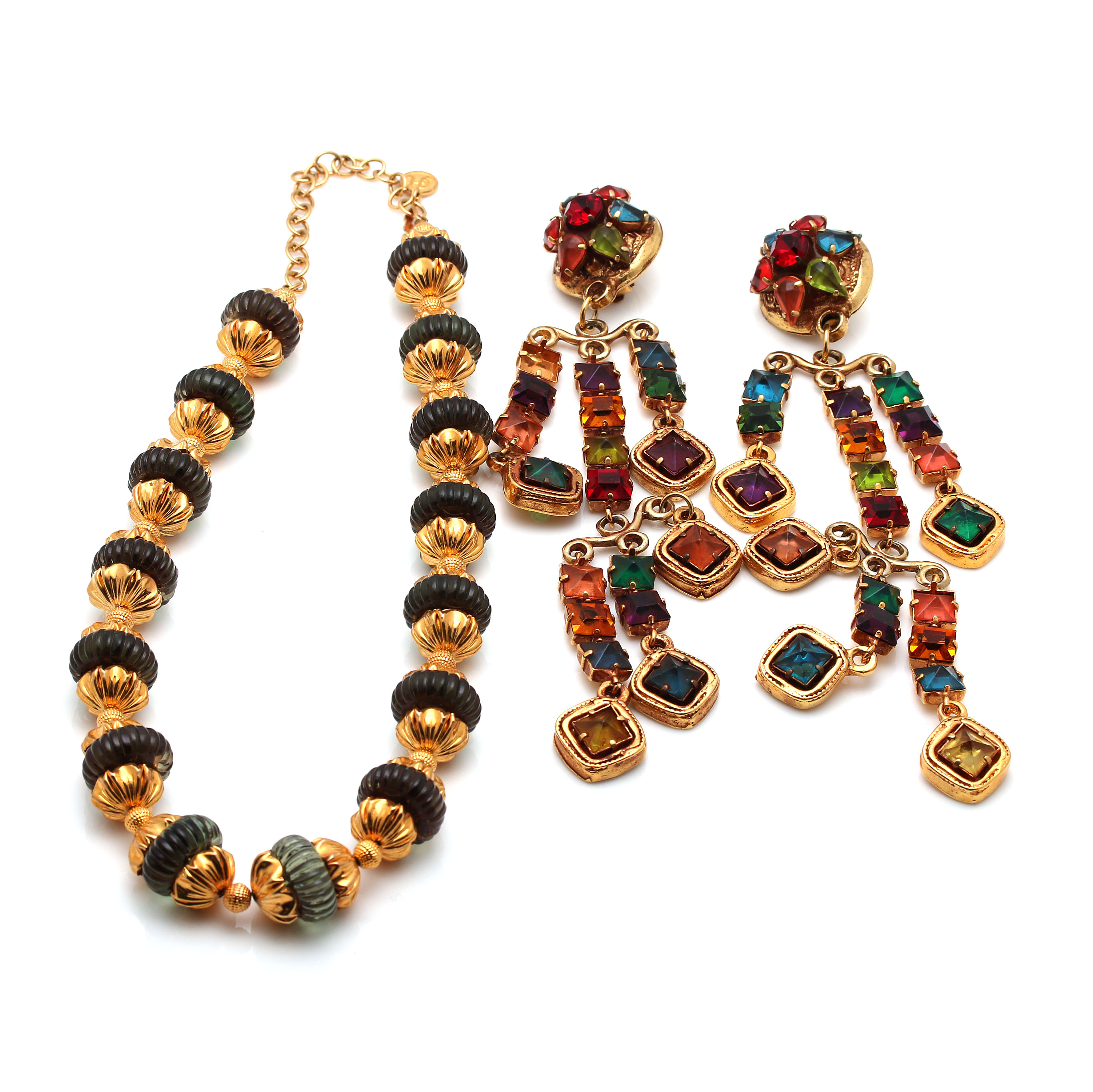 Hobé Necklace and Kalinger Paris Haute Couture Chandelier Earrings