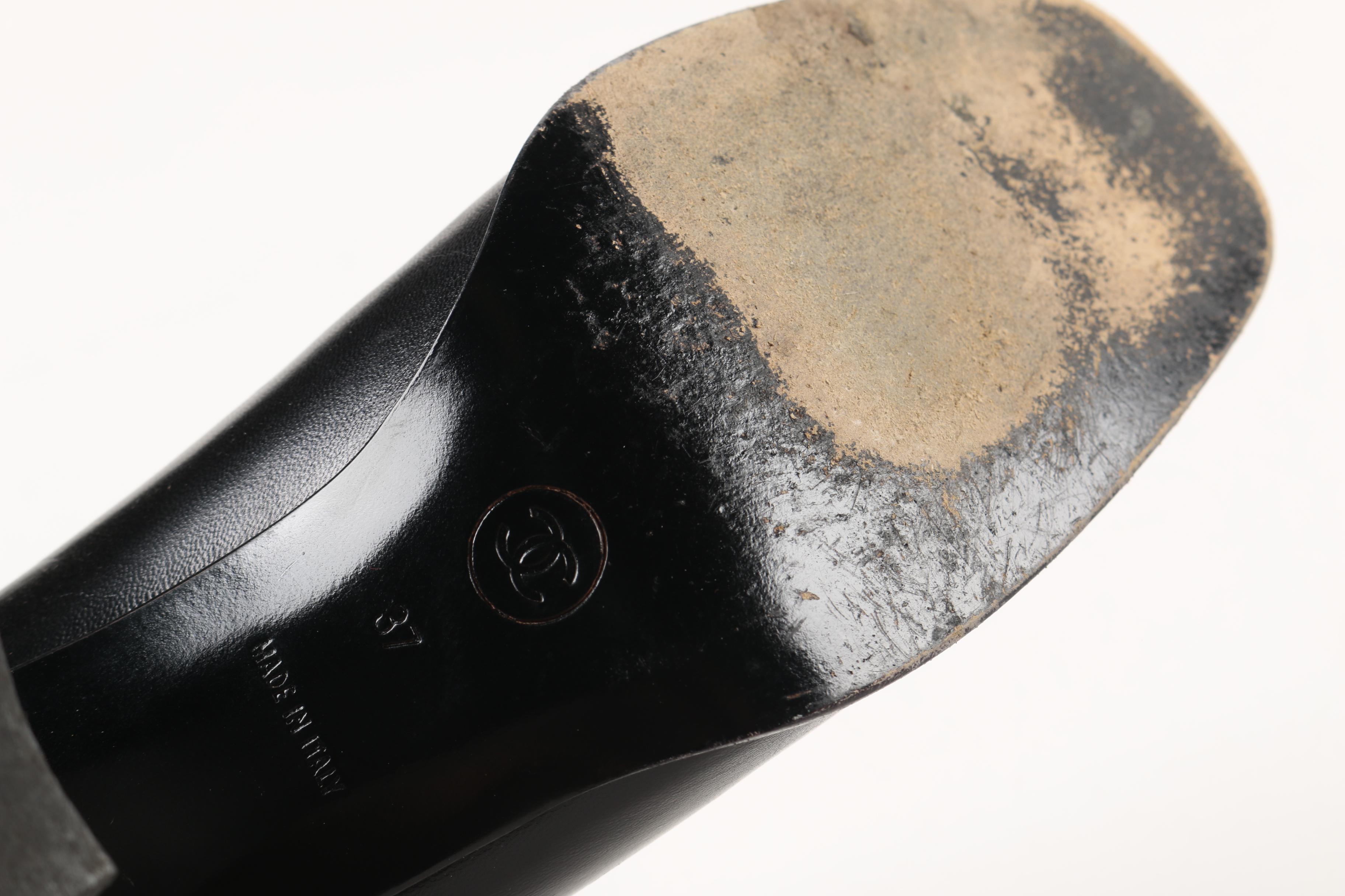 Chanel Black Leather Block Heels