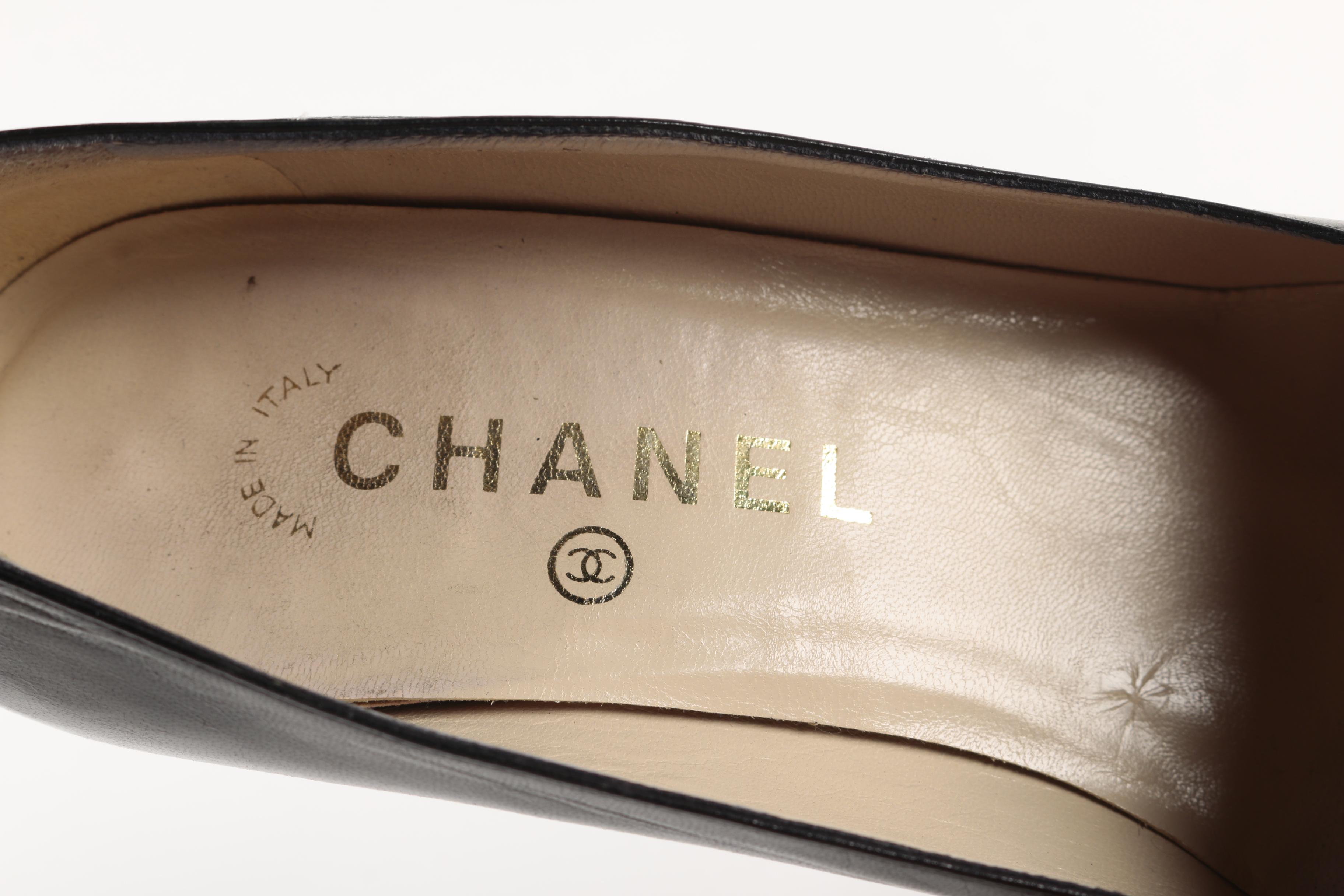 Chanel Black Leather Block Heels