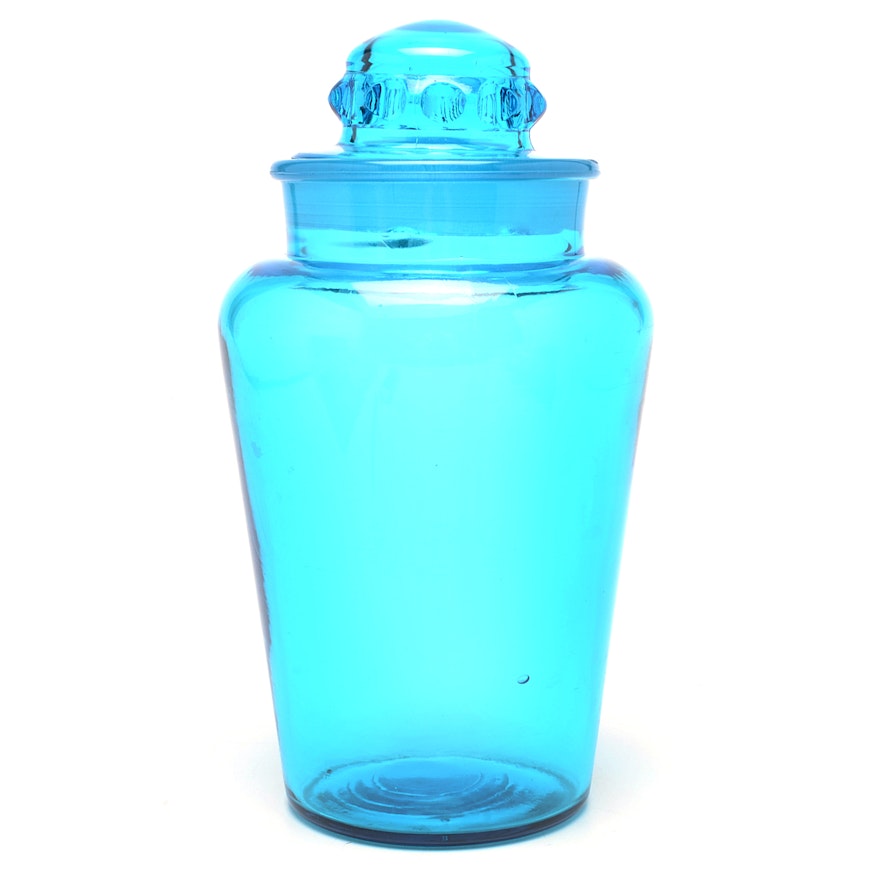 Vintage Blue Glass Lidded Jar