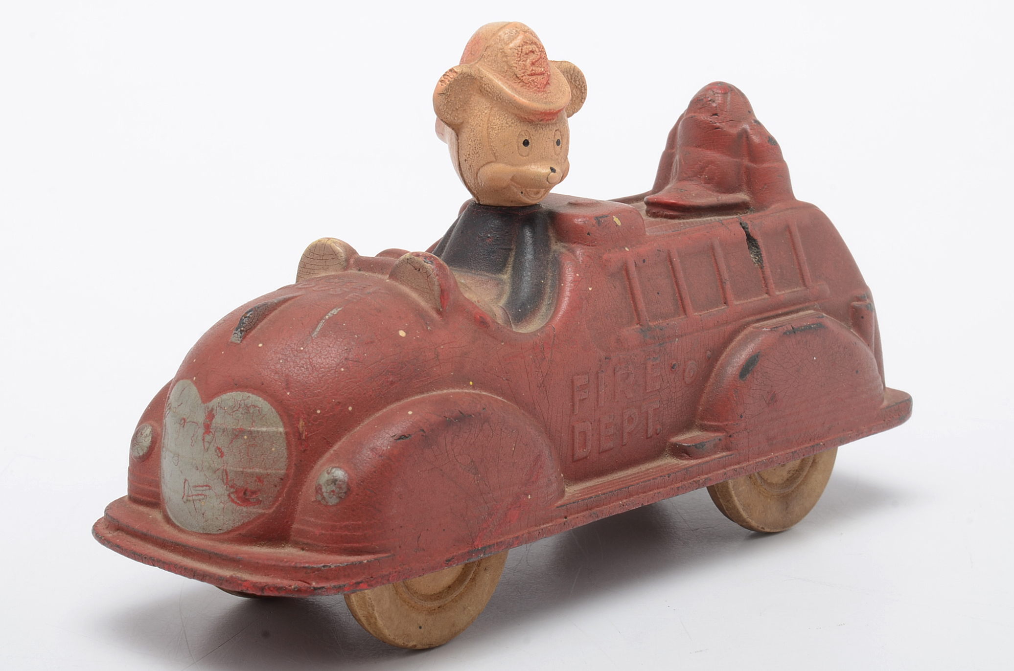 Vintage Mickey Mouse Rubber Fire Truck Toy