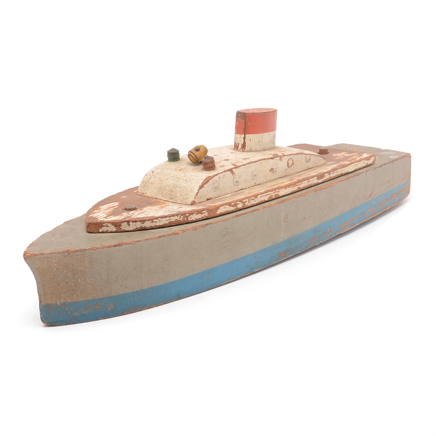 Vintage Folk Art Toy Wood Boat