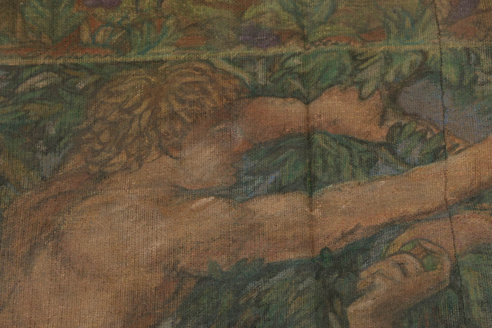 Jacques Lamy Oil Paining on Burlap Tapestry of Adam and Eve