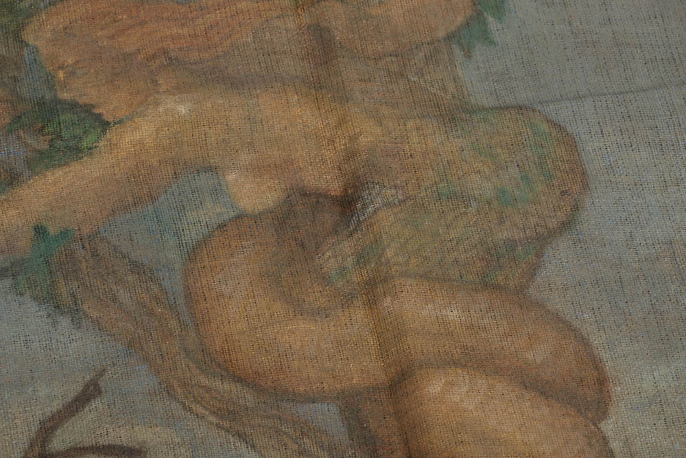 Jacques Lamy Oil Paining on Burlap Tapestry of Adam and Eve