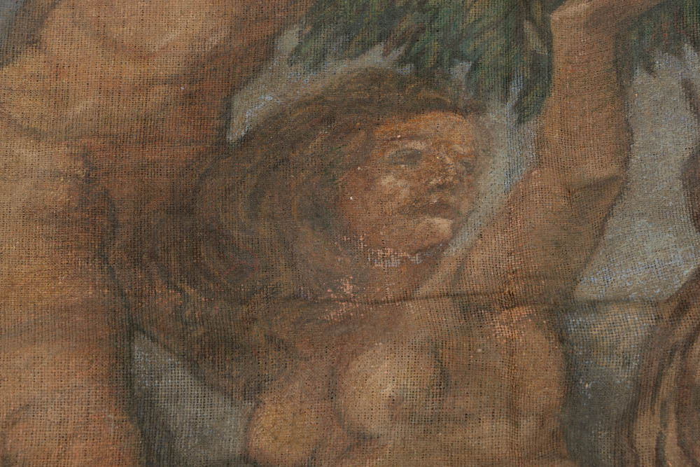 Jacques Lamy Oil Paining on Burlap Tapestry of Adam and Eve