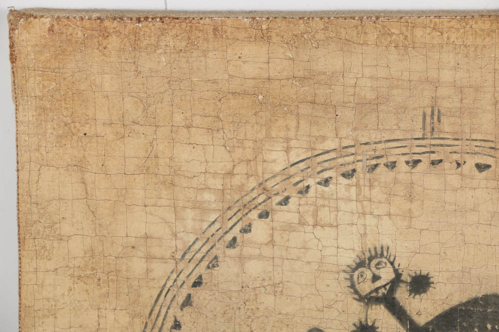 Jacques Lamy Fresco Painting on Burlap of a Figural Emblem