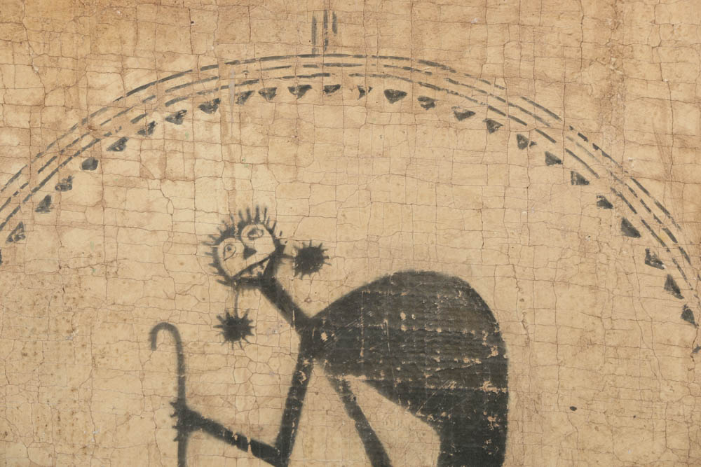 Jacques Lamy Fresco Painting on Burlap of a Figural Emblem