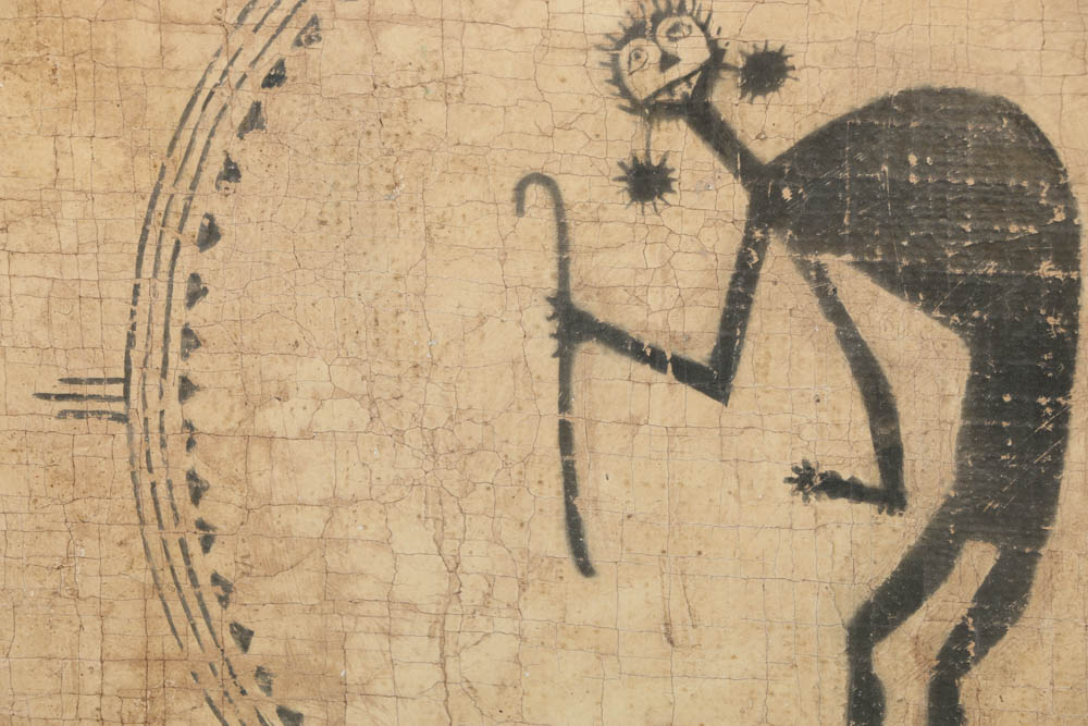 Jacques Lamy Fresco Painting on Burlap of a Figural Emblem