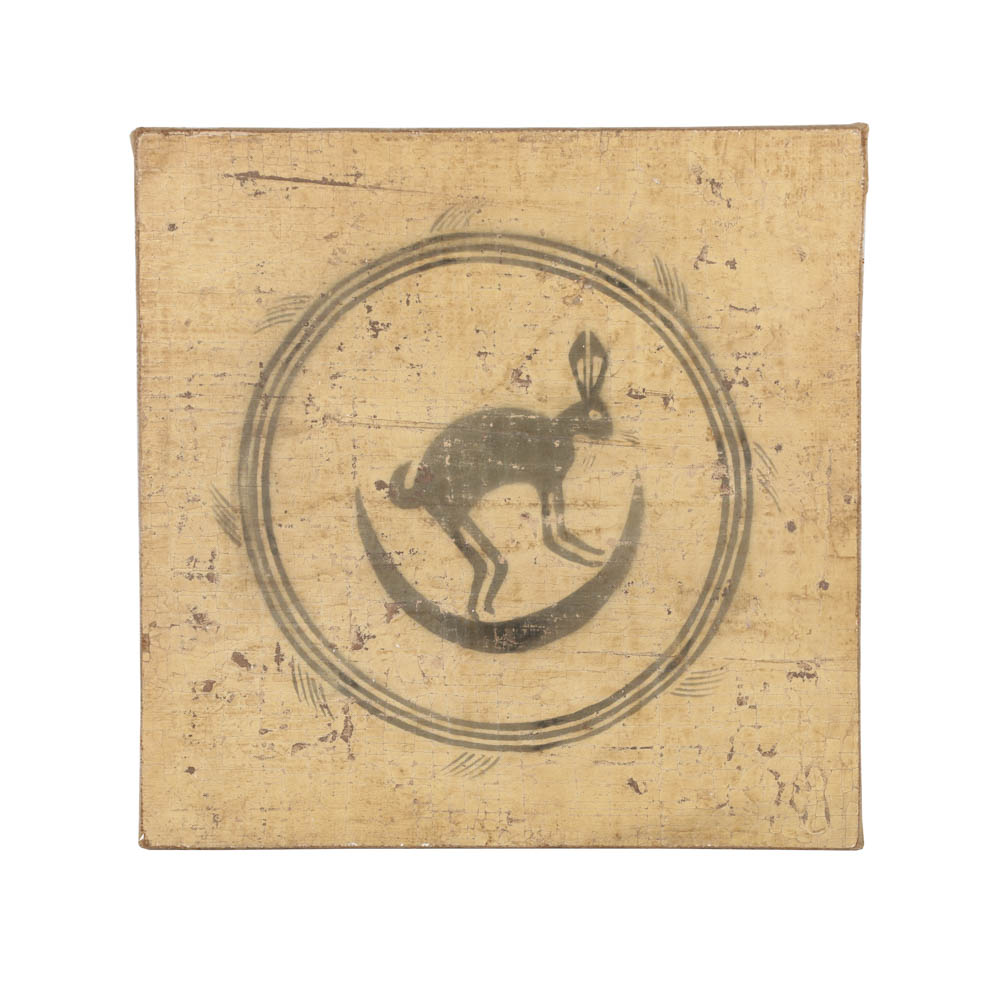 Jacques Lamy Fresco Painting on Burlap of a Rabbit Emblem